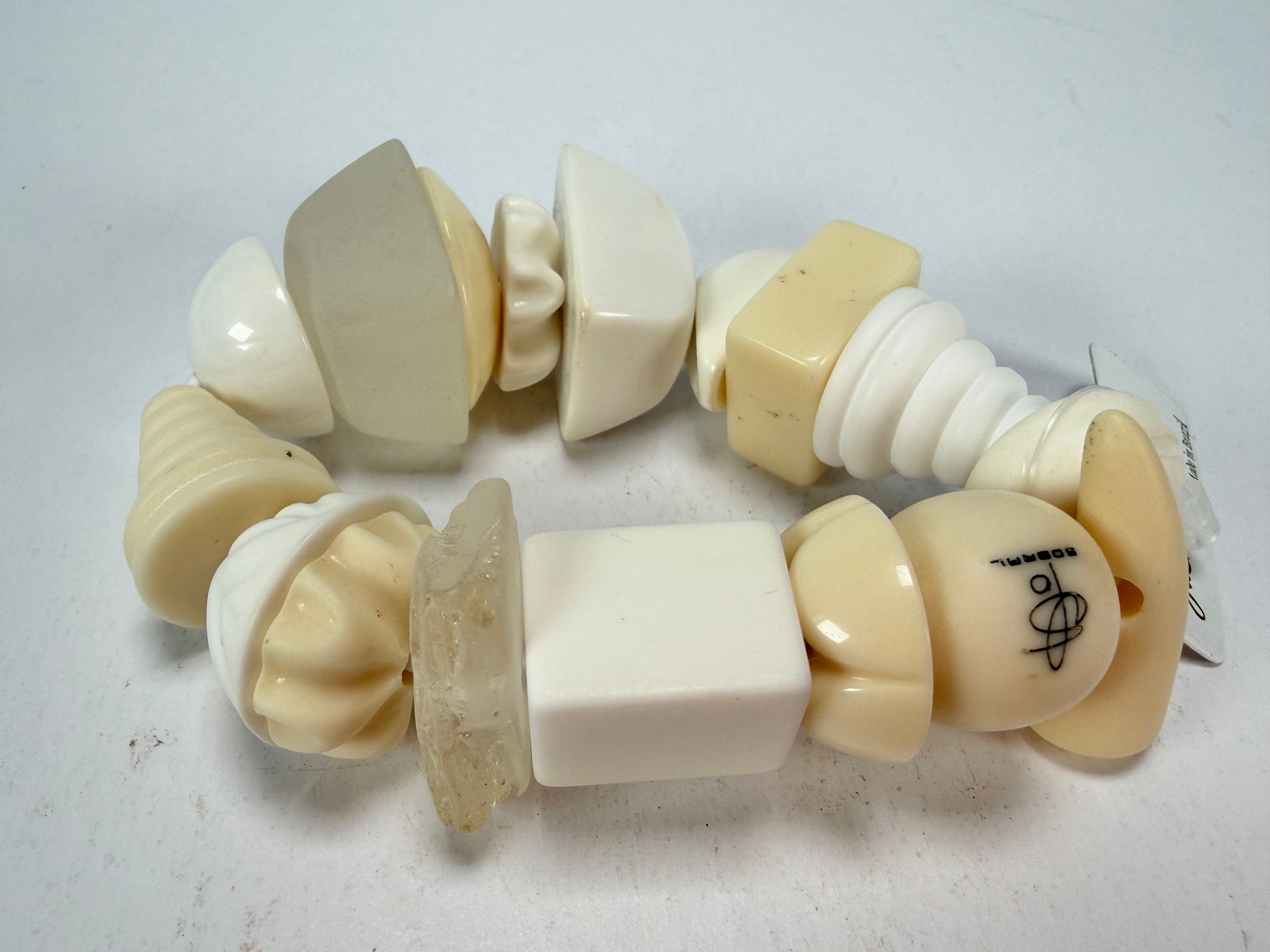 Jackie Brazil "Indiana" Cream Mix Multi Bead Resin Bracelet ( B0210 )