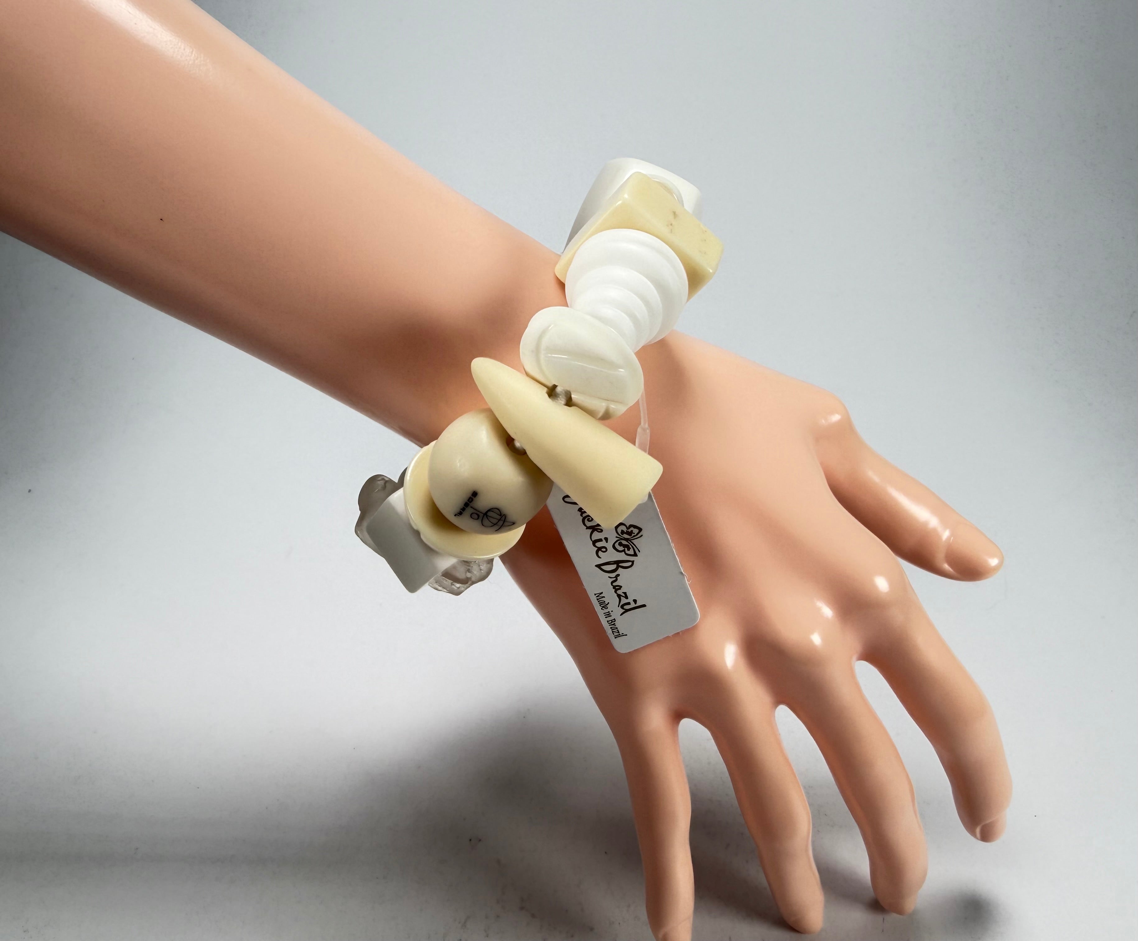 Jackie Brazil "Indiana" Cream Mix Multi Bead Resin Bracelet ( B0210 )