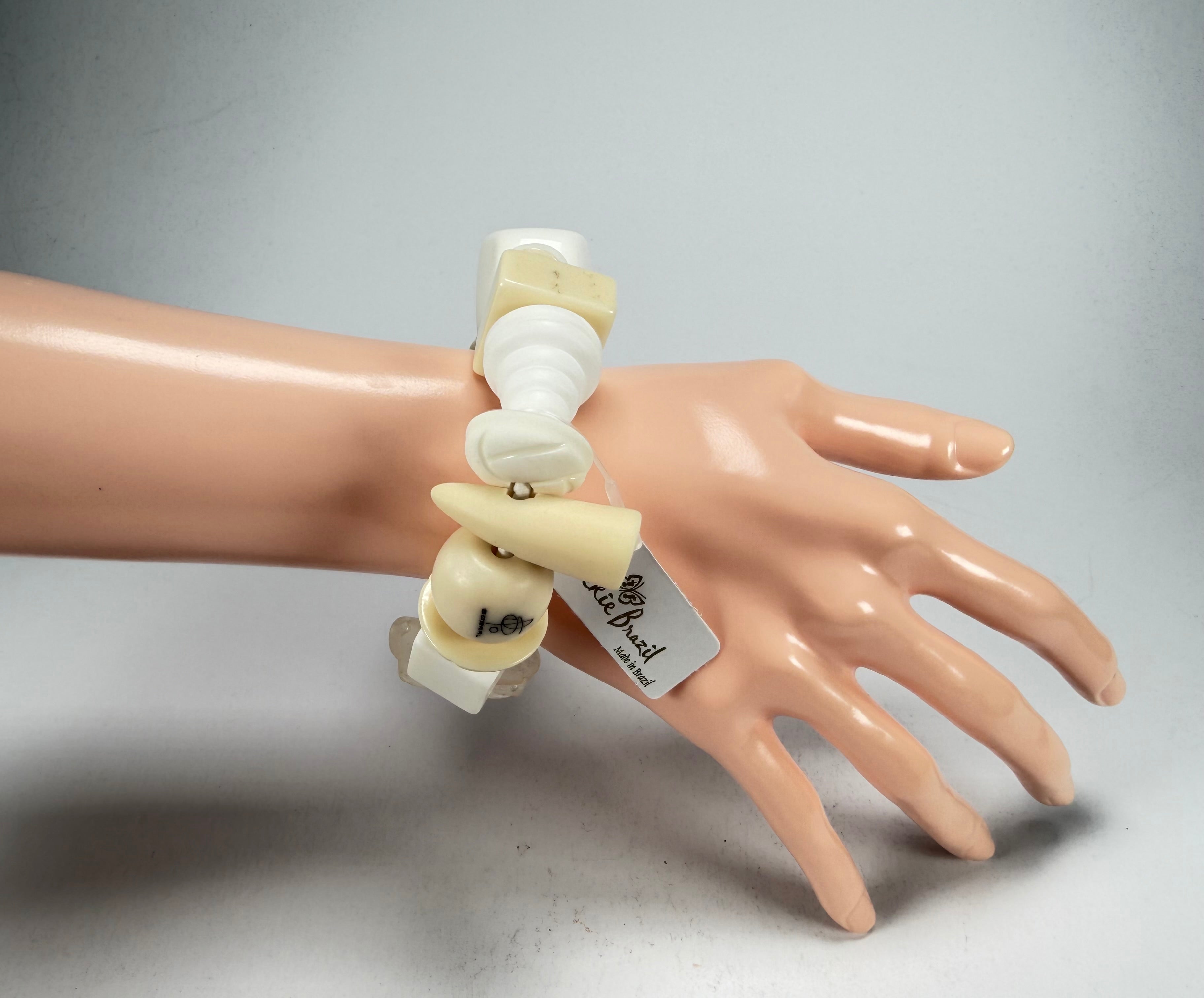 Jackie Brazil "Indiana" Cream Mix Multi Bead Resin Bracelet ( B0210 )