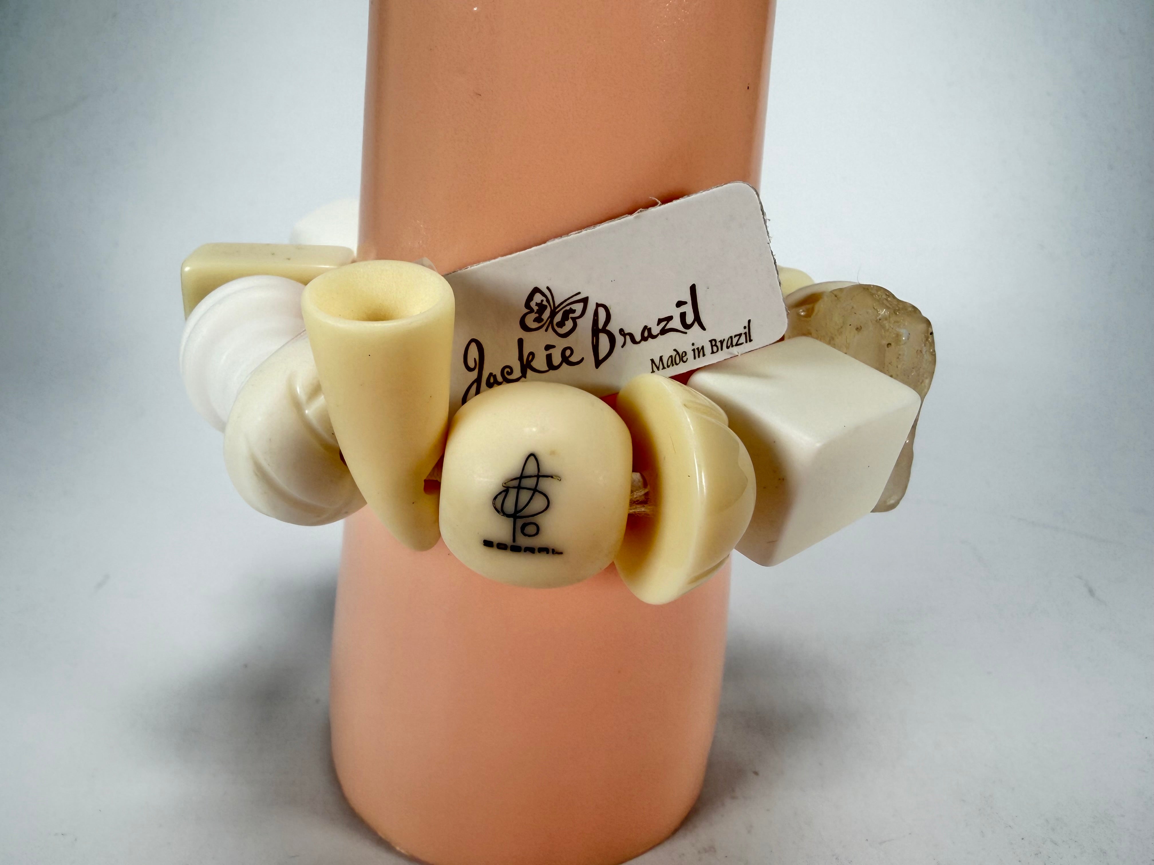 Jackie Brazil "Indiana" Cream Mix Multi Bead Resin Bracelet ( B0210 )