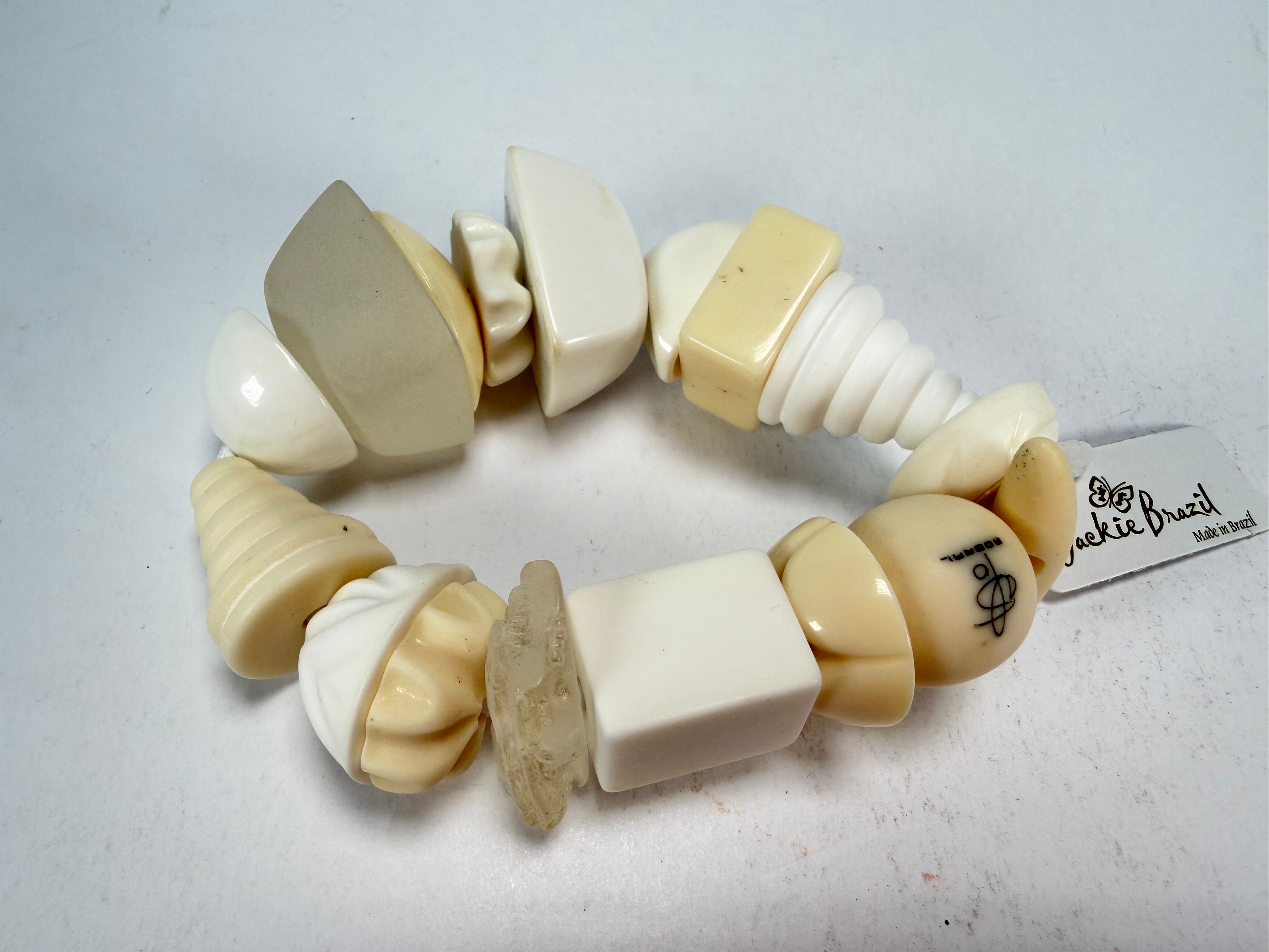 Jackie Brazil "Indiana" Cream Mix Multi Bead Resin Bracelet ( B0210 )