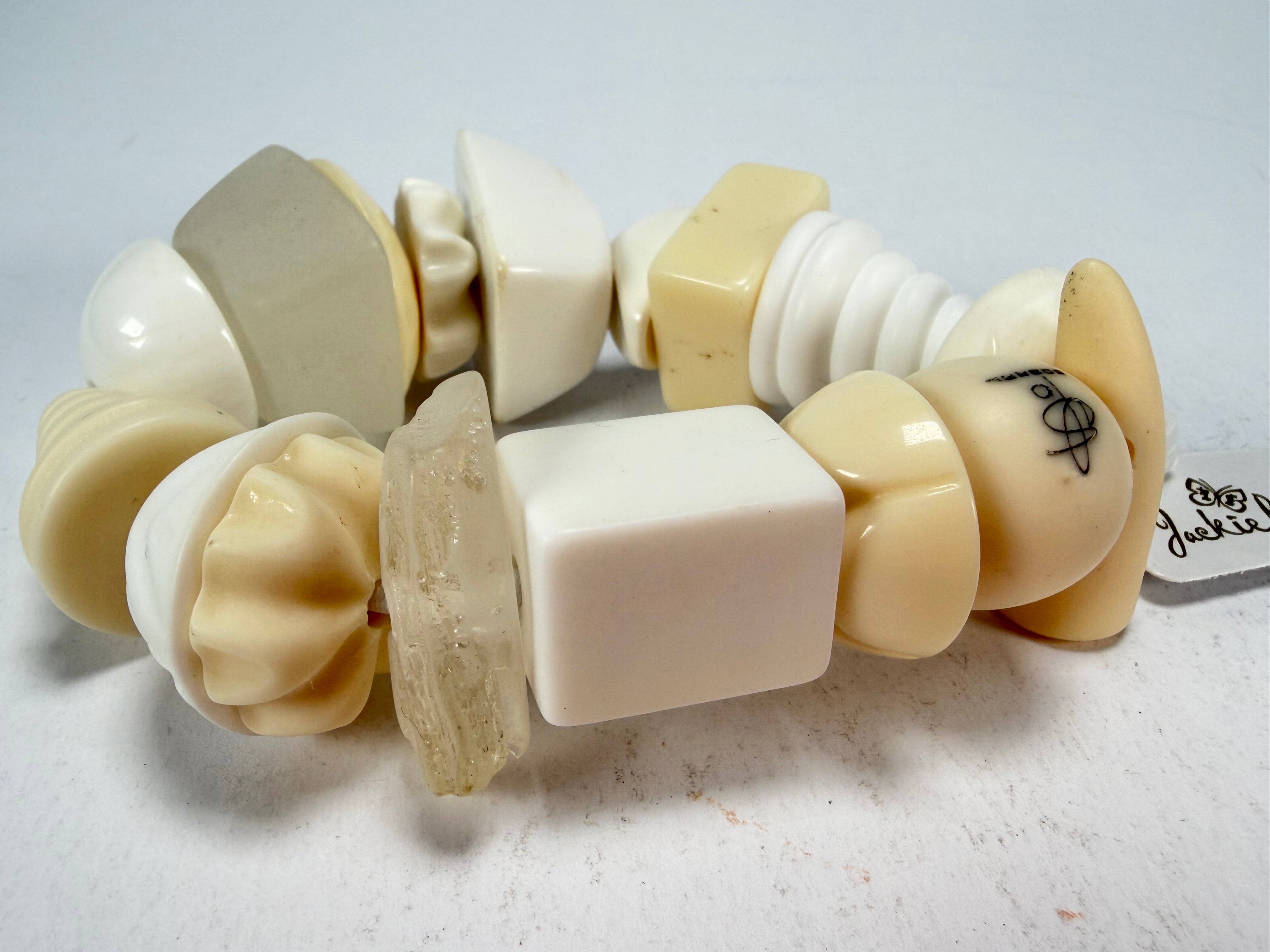 Jackie Brazil "Indiana" Cream Mix Multi Bead Resin Bracelet ( B0210 )