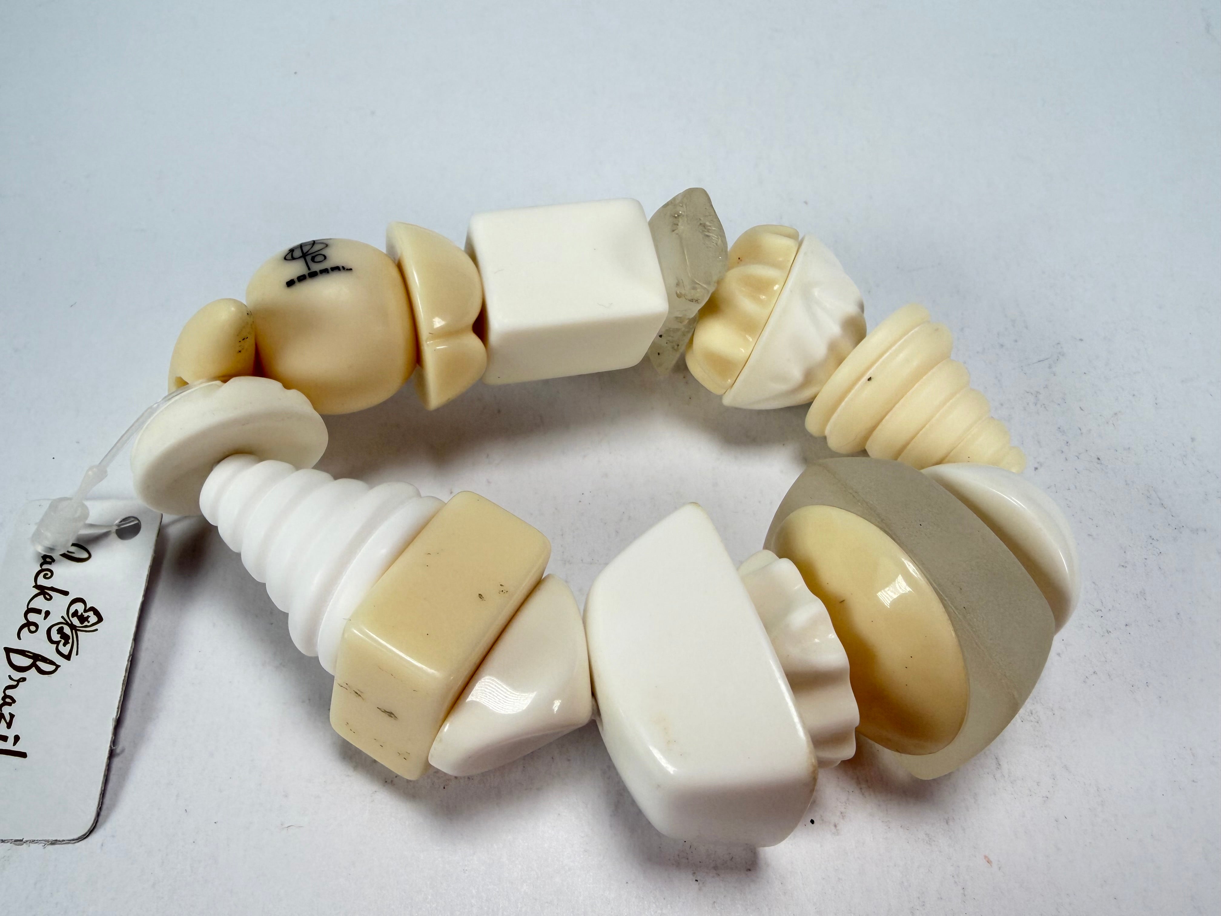 Jackie Brazil "Indiana" Cream Mix Multi Bead Resin Bracelet ( B0210 )