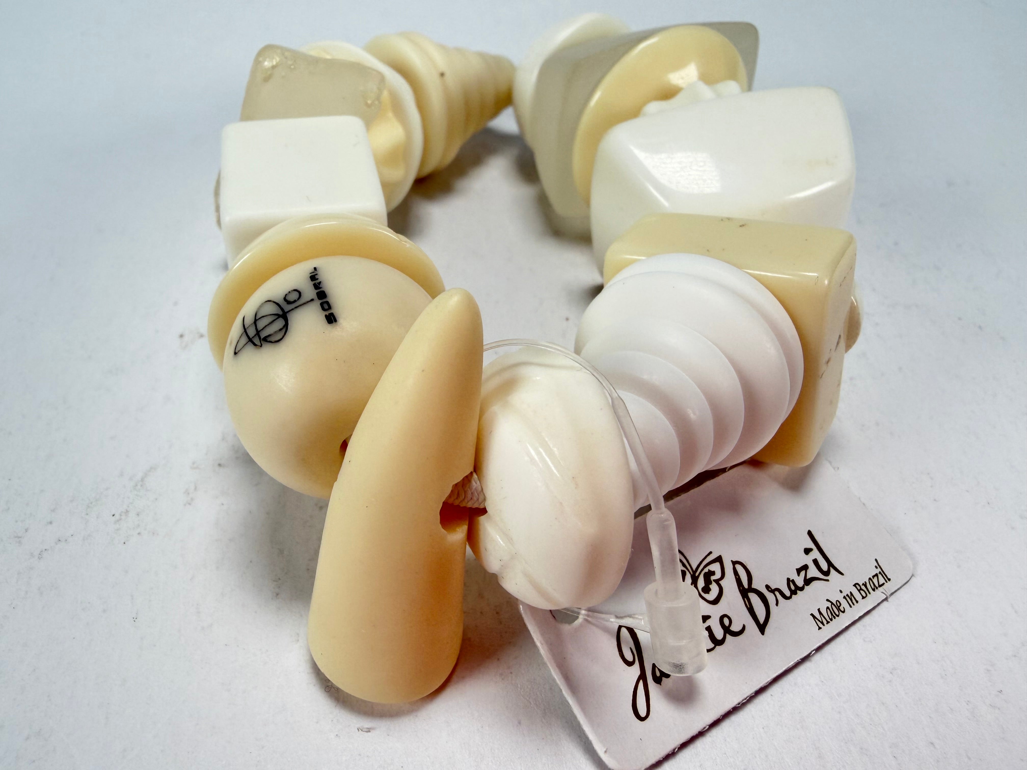 Jackie Brazil "Indiana" Cream Mix Multi Bead Resin Bracelet ( B0210 )