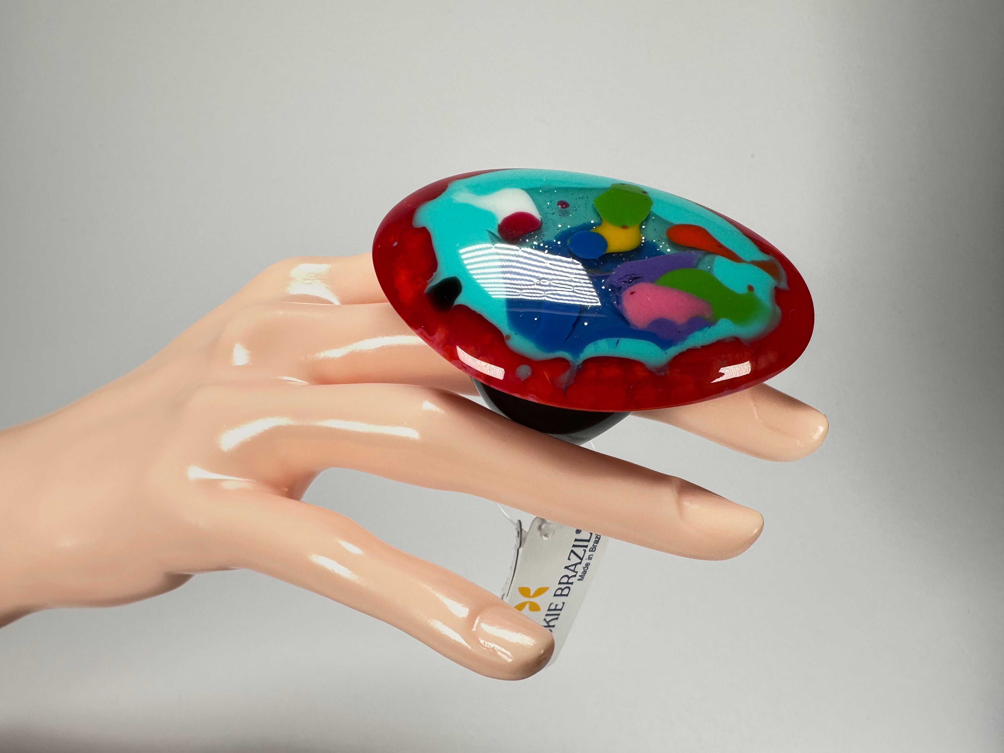 Jackie Brazil "Large Riverstone" Kandinsky Flat Oval Ring ( R3625 ) Size UK- R / US- 8.5