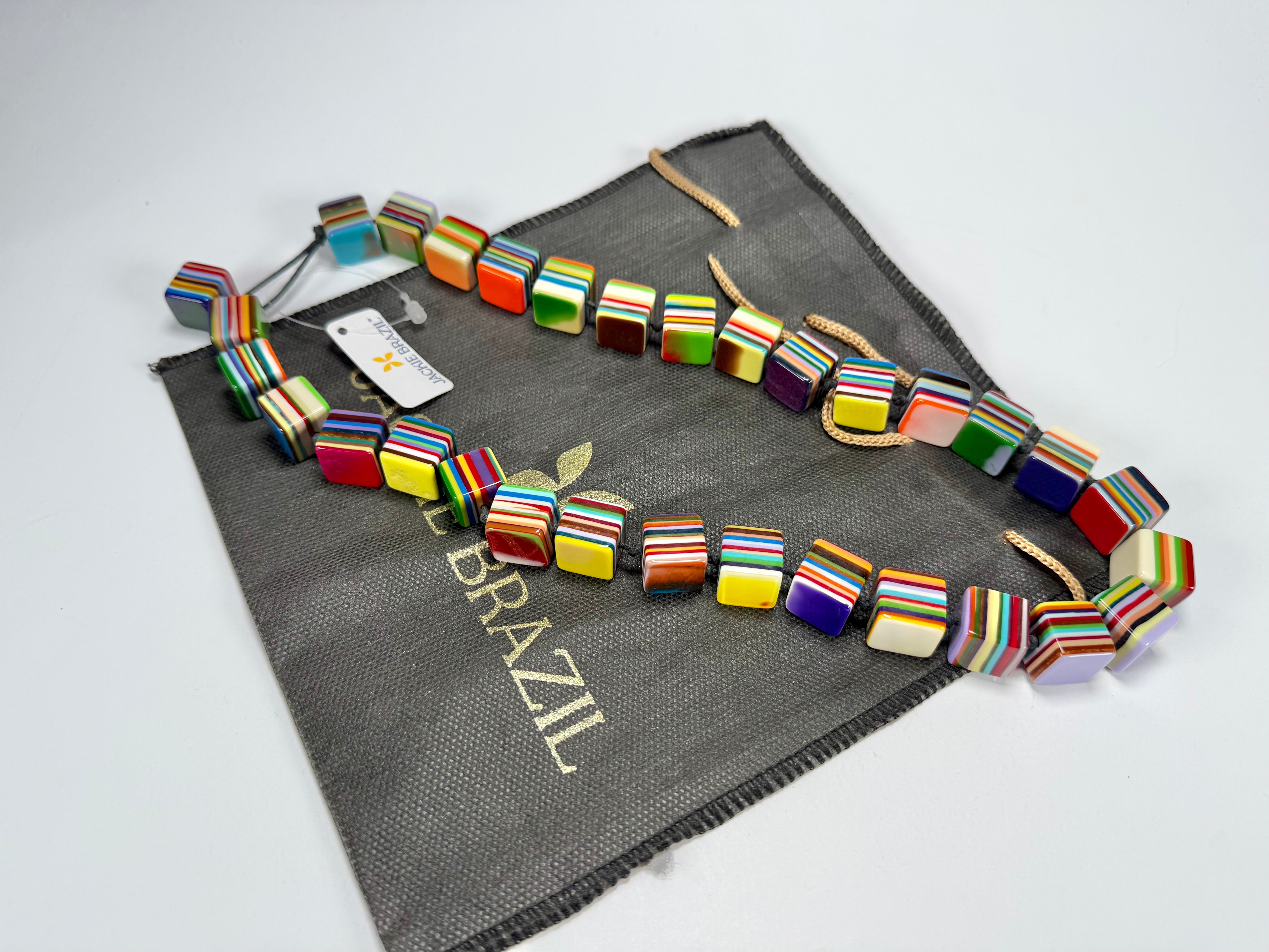 Jackie Brazil "POP" Liquorice Mix Colours Small Cubes 65cm Necklace ( N0046 )