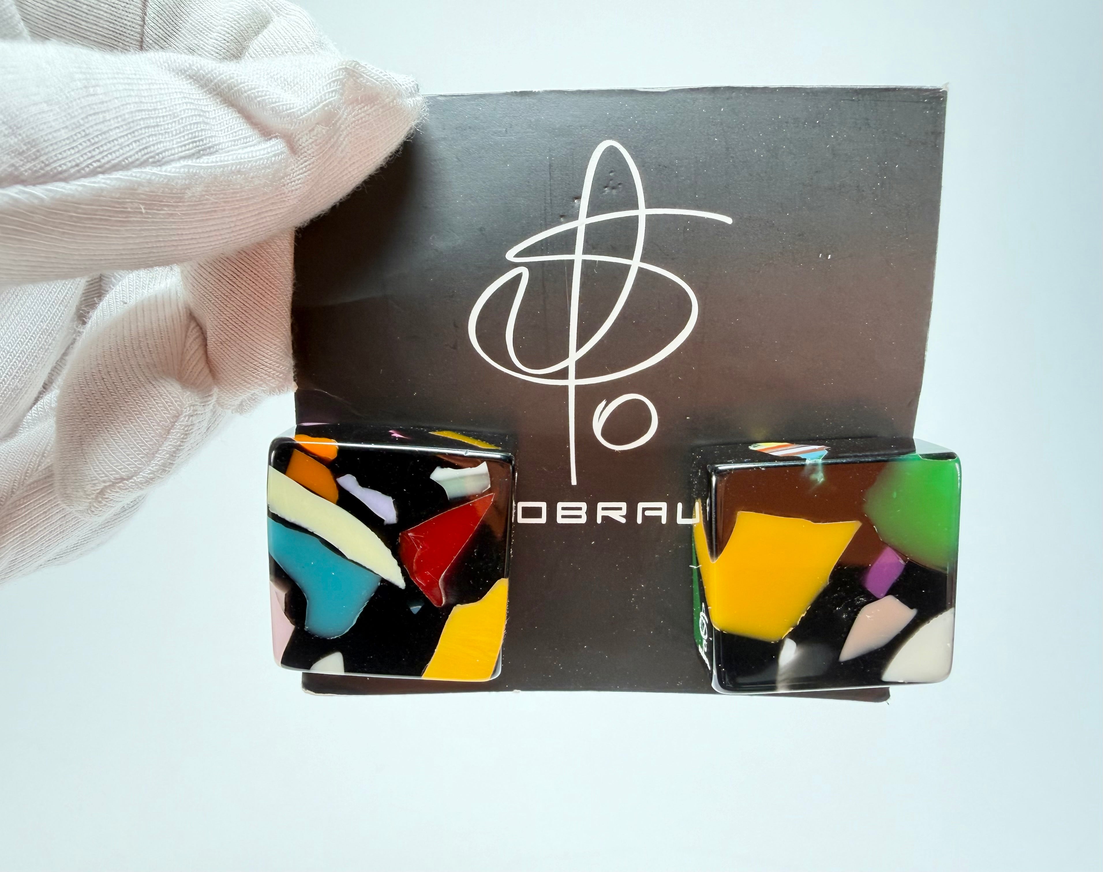 Jackie Brazil "Akbar" Art Deco Square Clip On Resin Earrings ( E3073 )