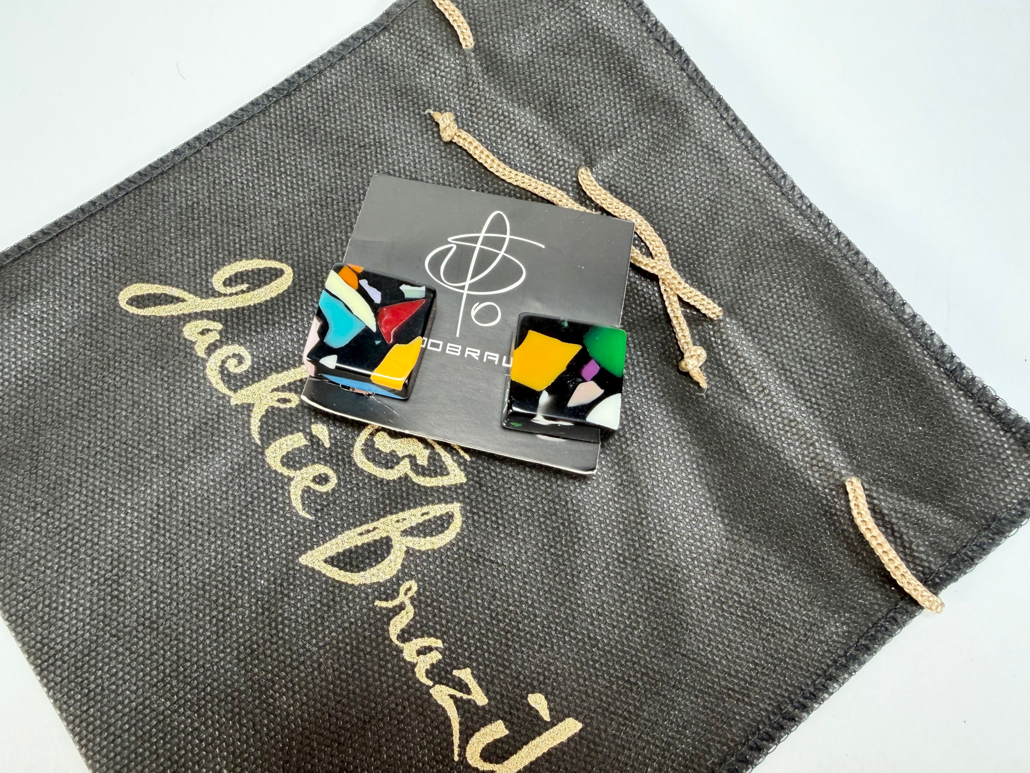 Jackie Brazil "Akbar" Art Deco Square Clip On Resin Earrings ( E3073 )