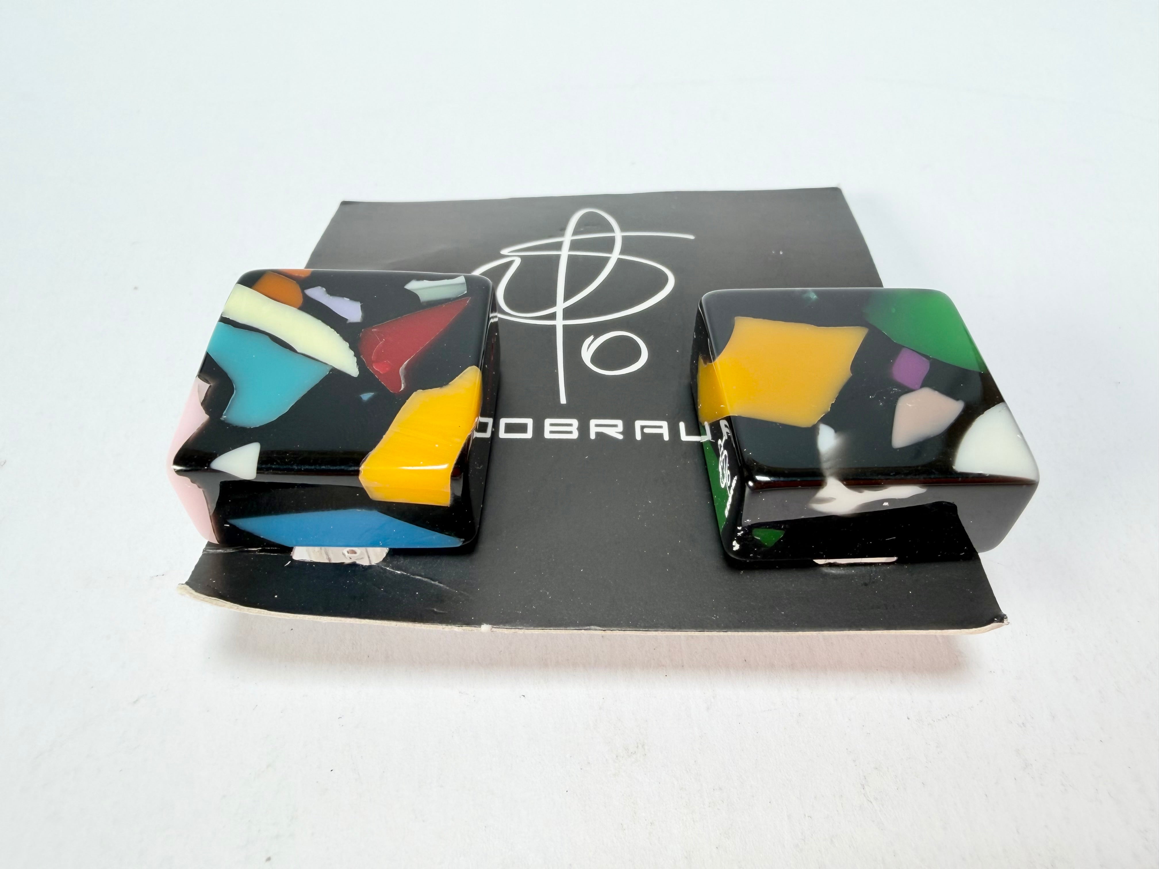 Jackie Brazil "Akbar" Art Deco Square Clip On Resin Earrings ( E3073 )