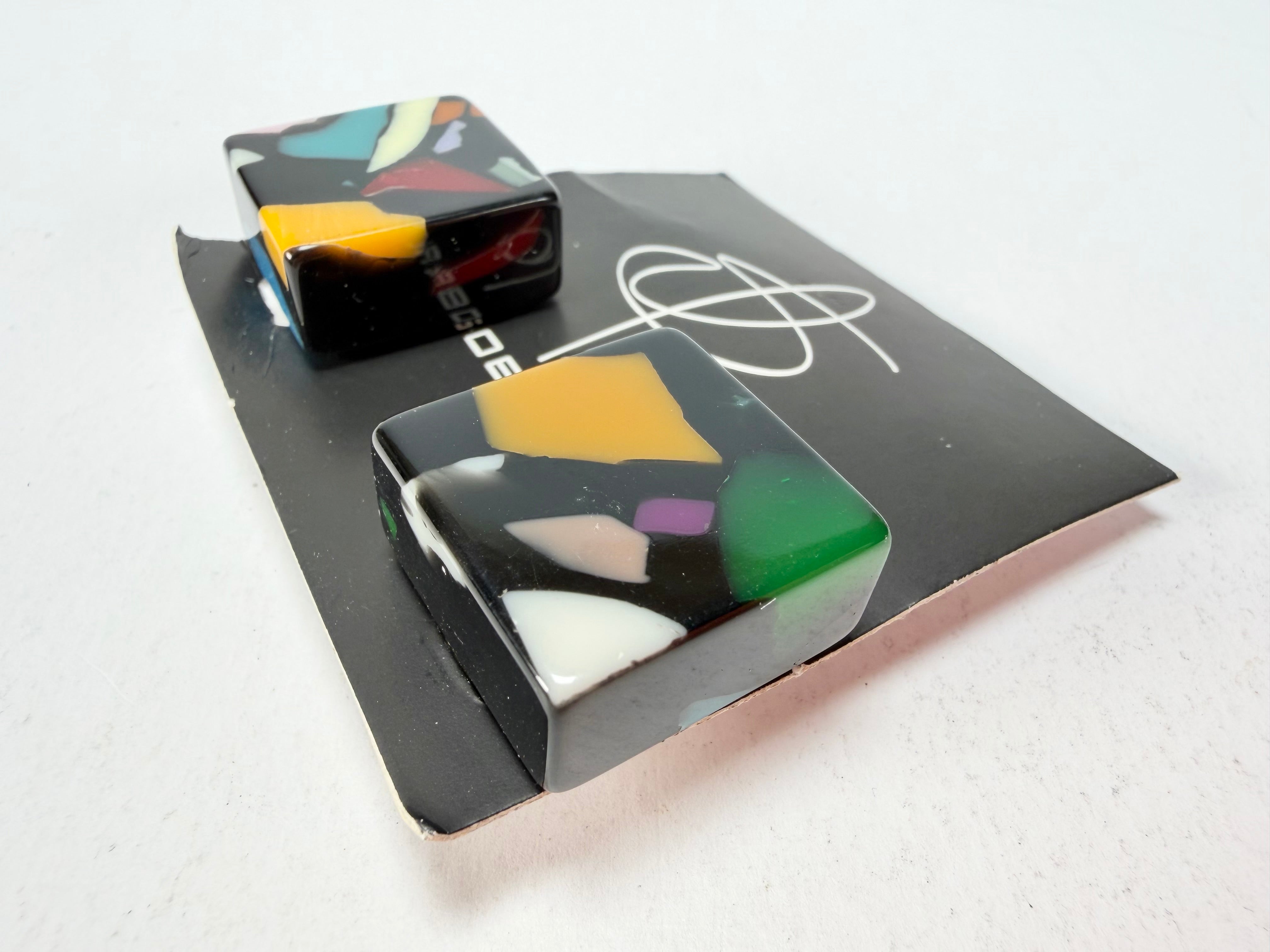 Jackie Brazil "Akbar" Art Deco Square Clip On Resin Earrings ( E3073 )