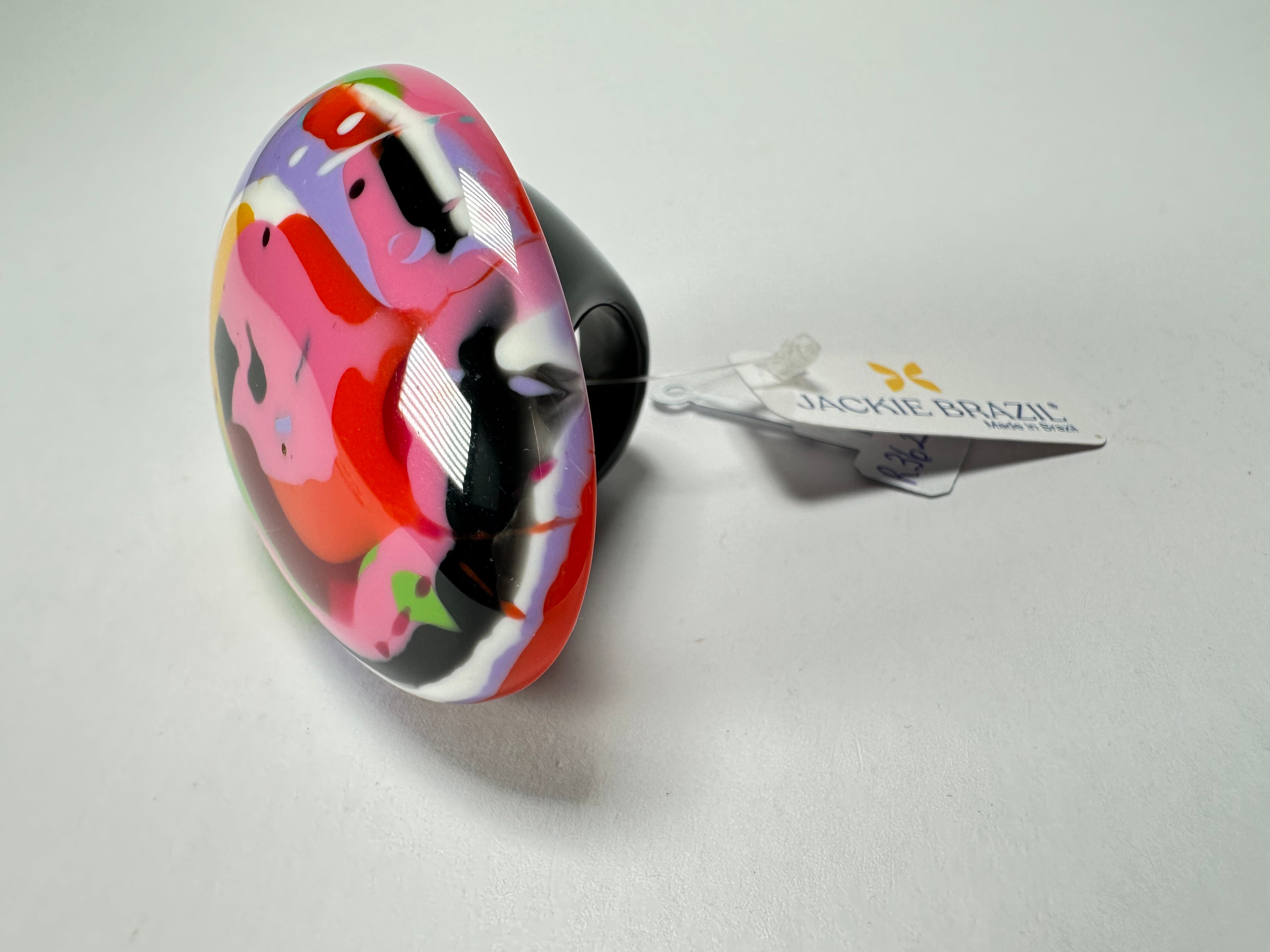 Jackie Brazil "Large Riverstone" Kandinsky Flat Oval Ring ( R3625 ) Size UK- R / US- 8.5