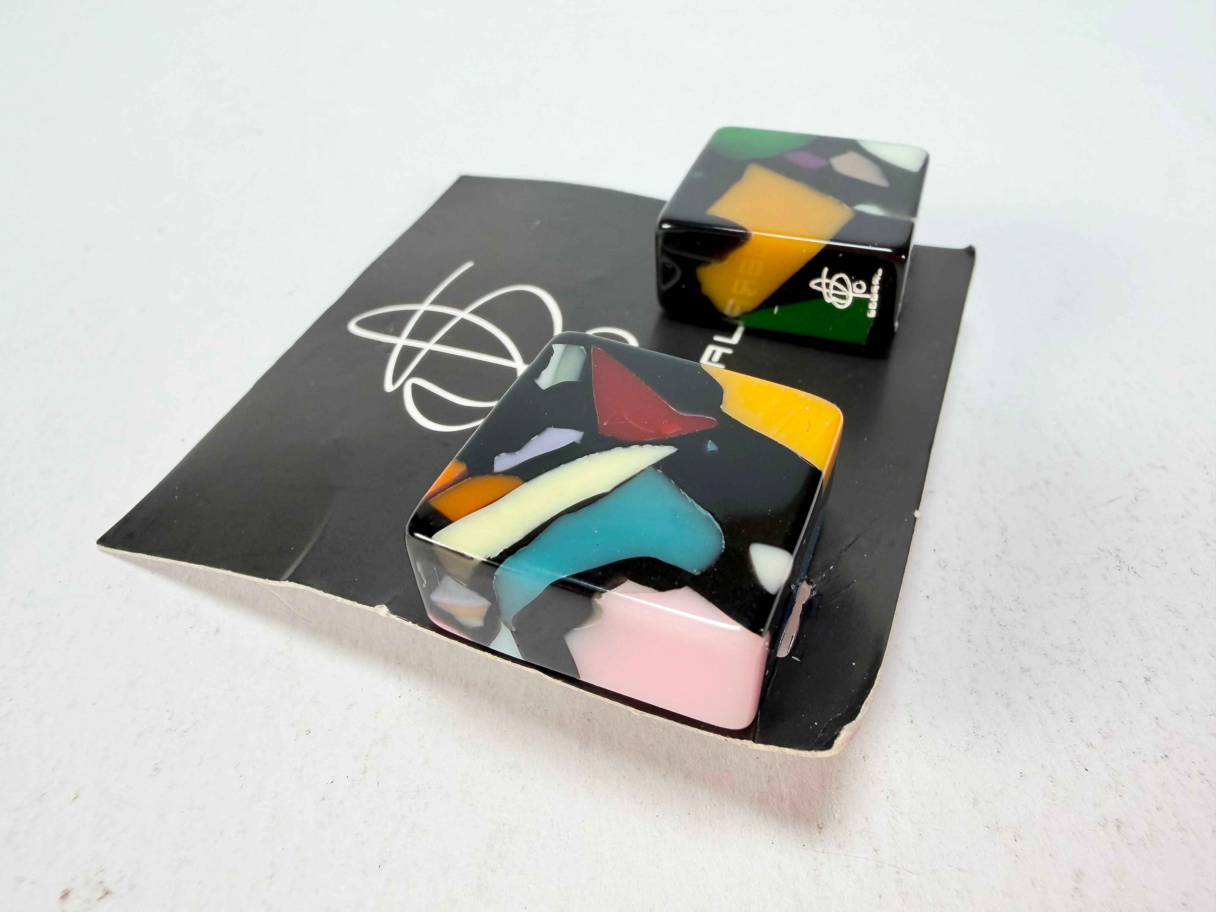Jackie Brazil "Akbar" Art Deco Square Clip On Resin Earrings ( E3073 )