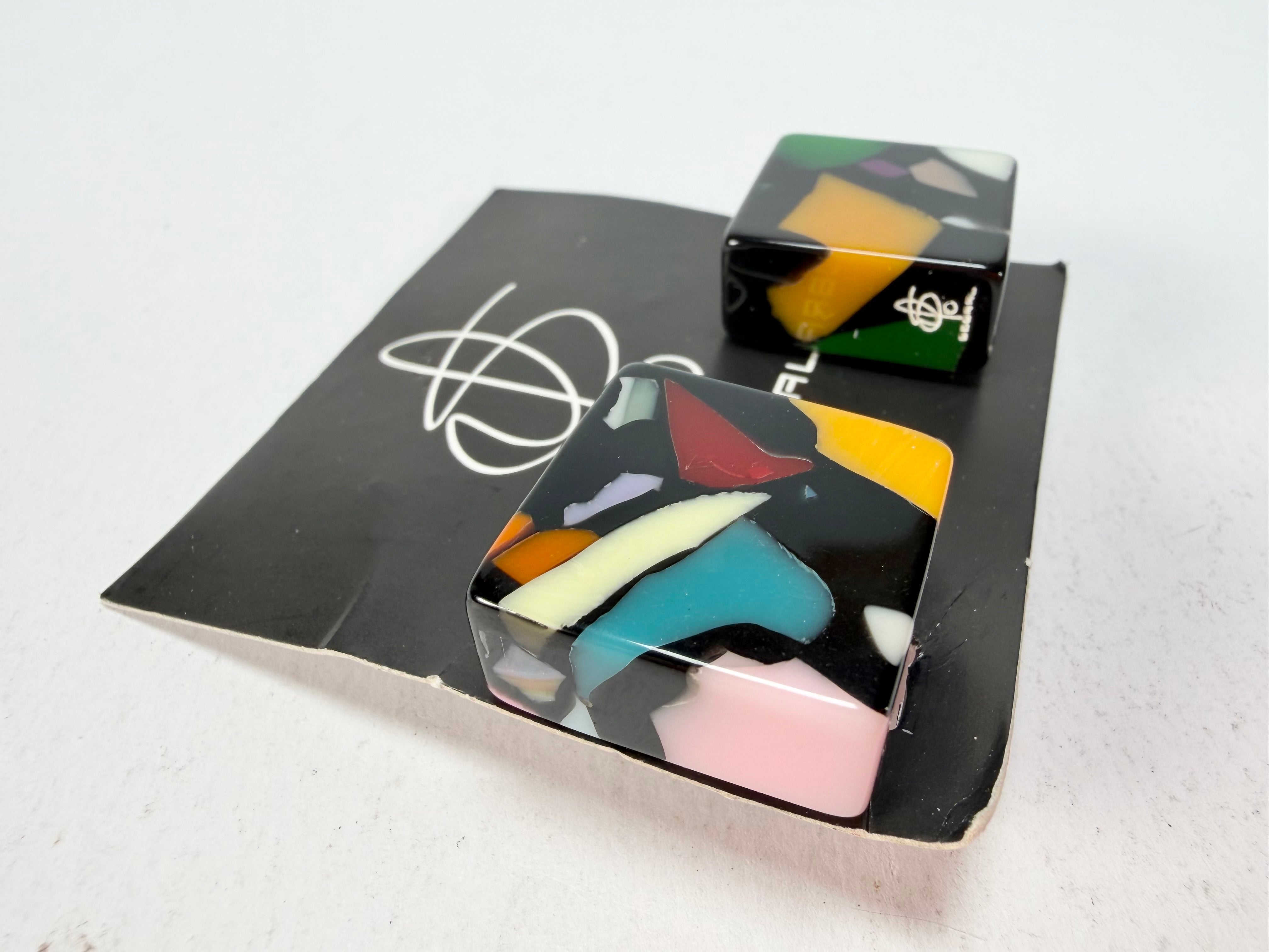 Jackie Brazil "Akbar" Art Deco Square Clip On Resin Earrings ( E3073 )