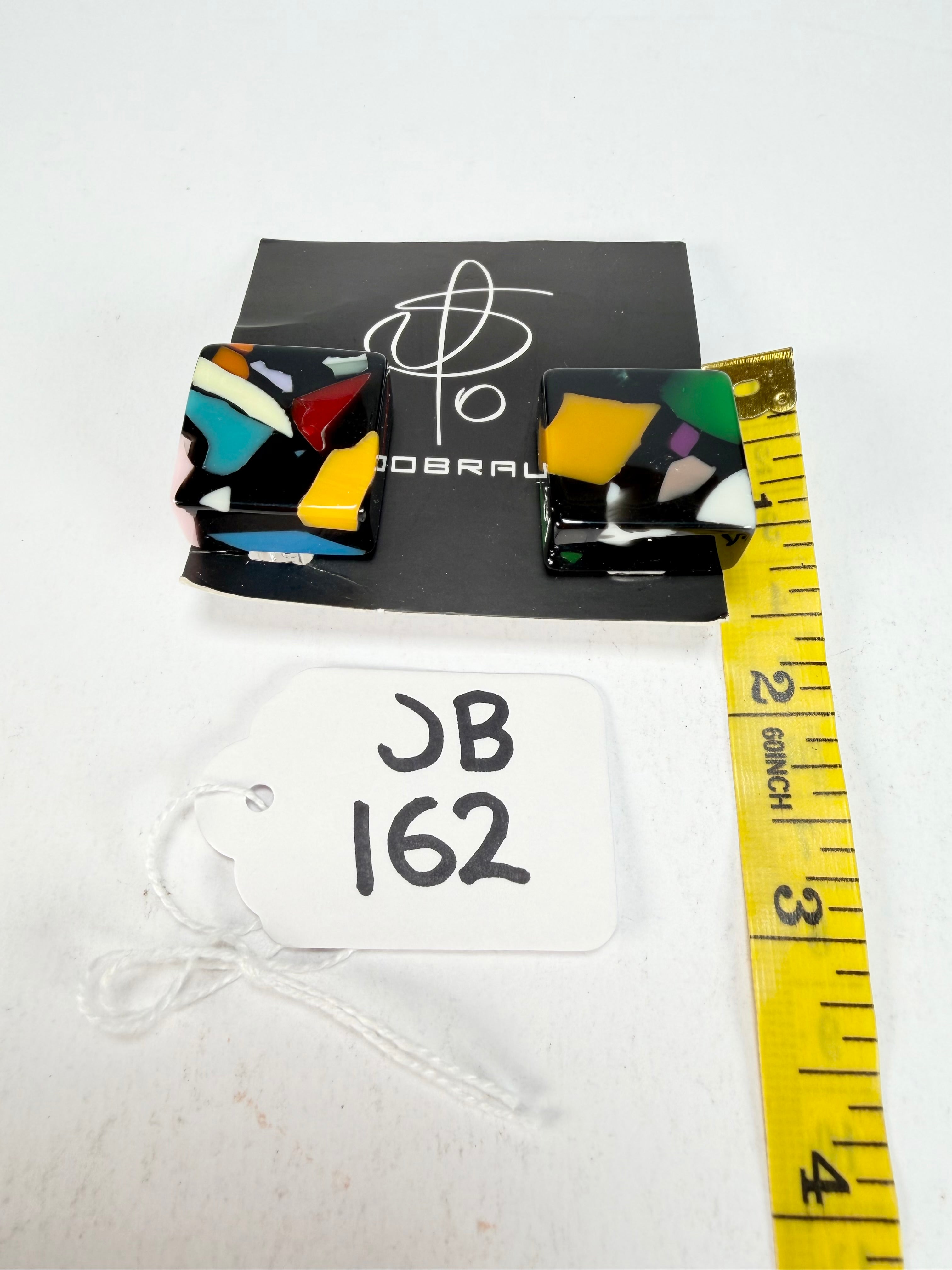 Jackie Brazil "Akbar" Art Deco Square Clip On Resin Earrings ( E3073 )