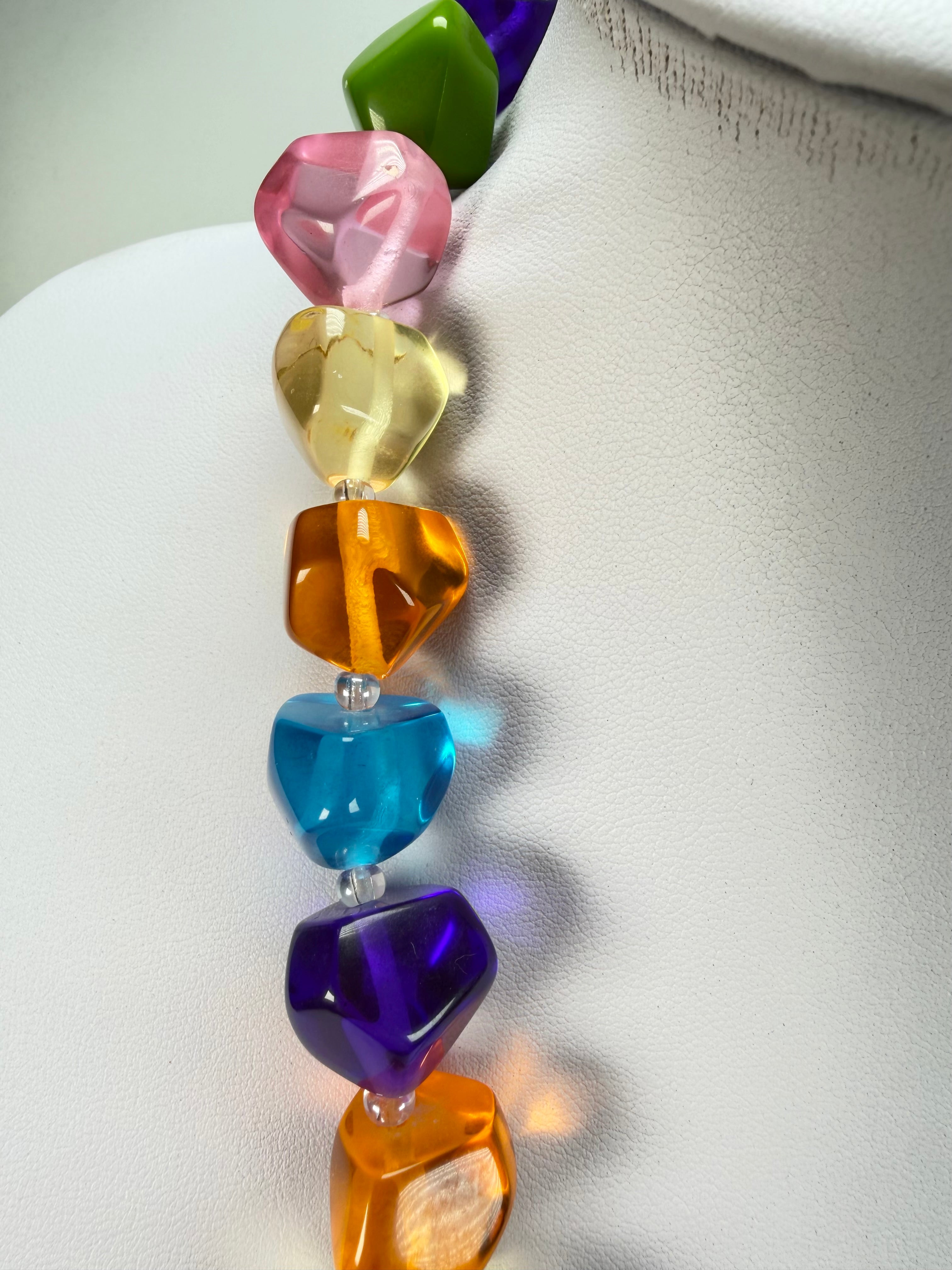 Jackie Brazil "Camille" Transparent Carnaval Mix Small Stones 70cm Necklace ( N0075 )