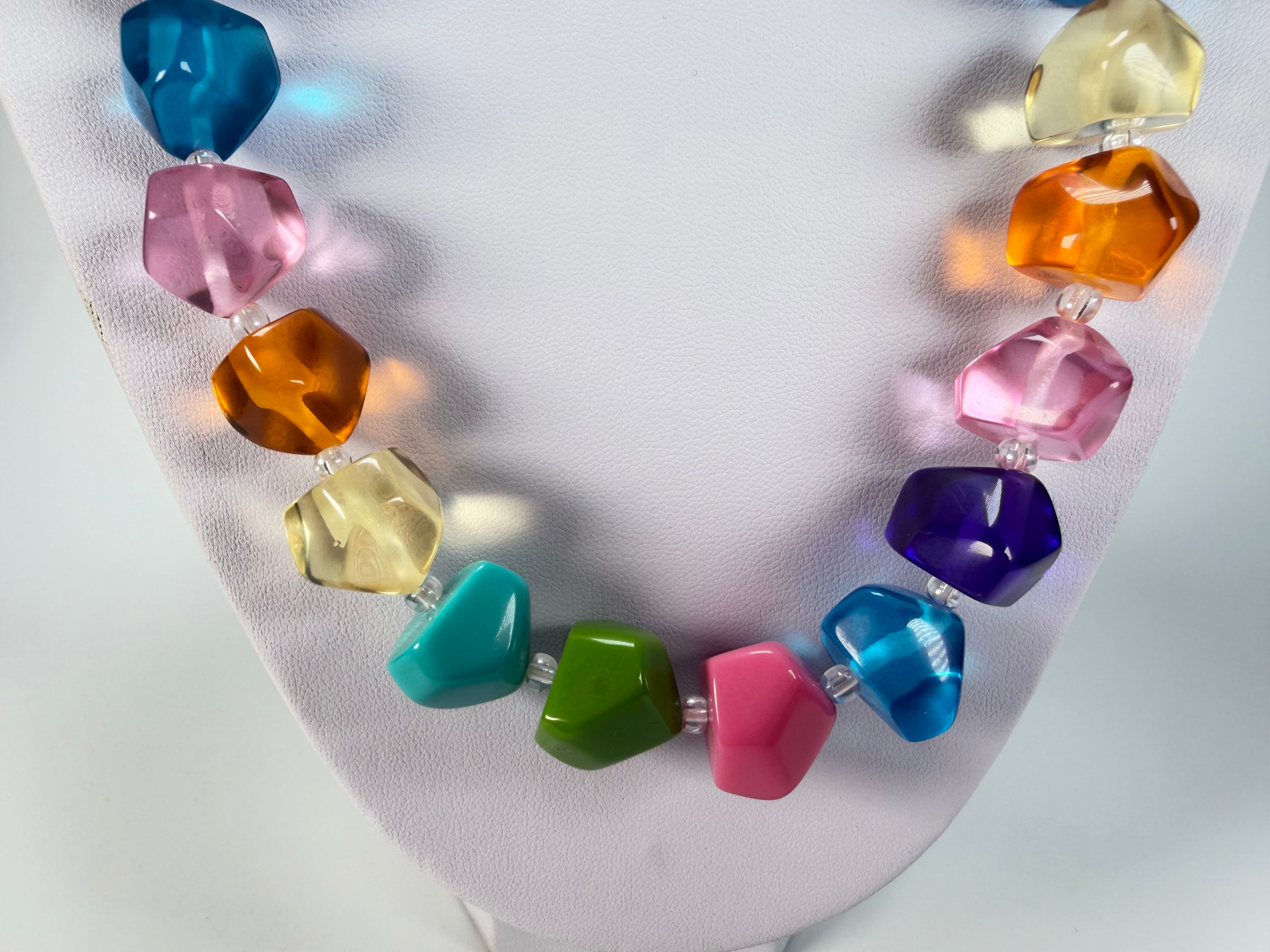Jackie Brazil "Camille" Transparent Carnaval Mix Small Stones 70cm Necklace ( N0075 )