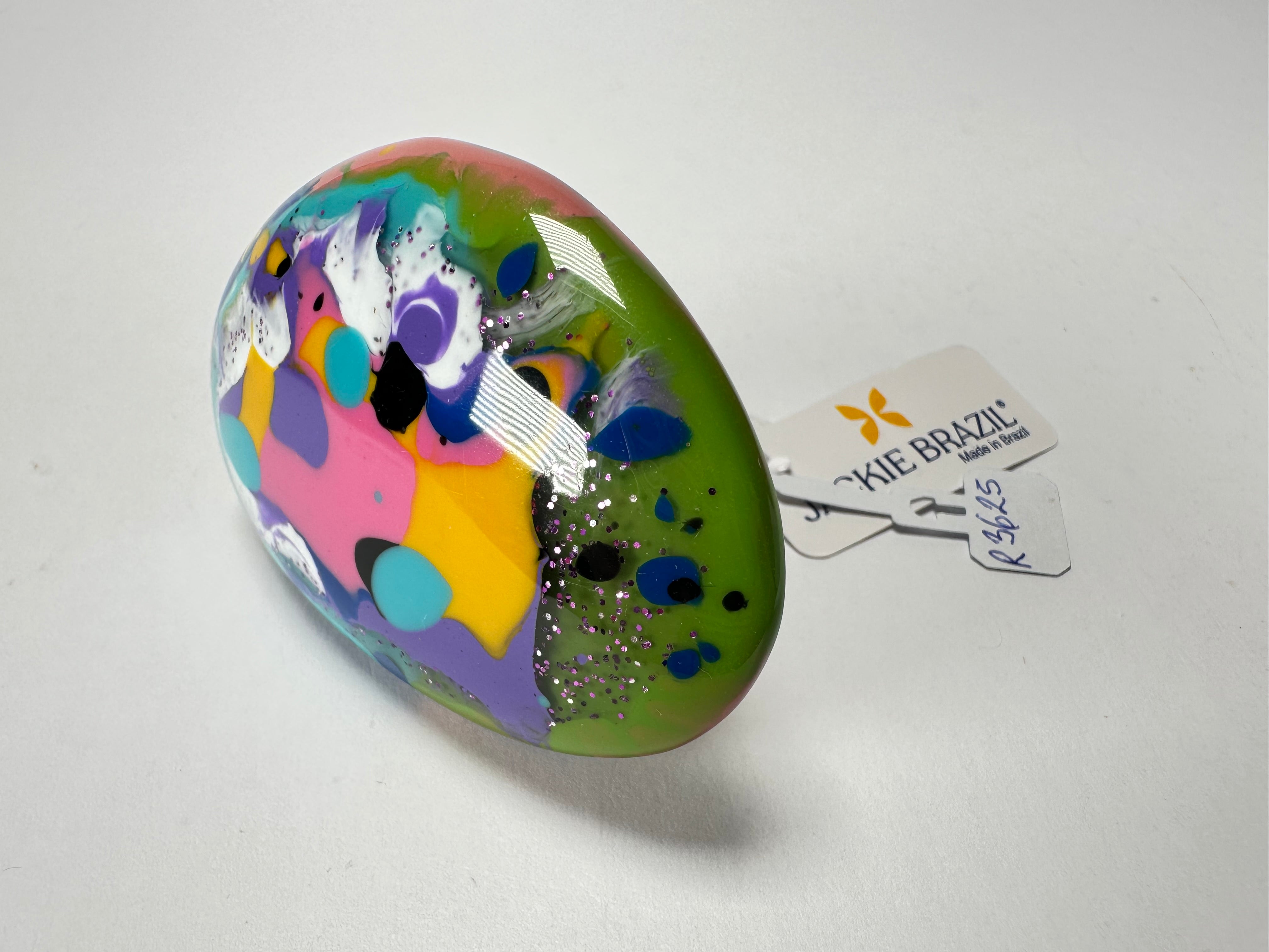 Jackie Brazil "Large Riverstone" Kandinsky Flat Oval Ring ( R3625 ) Size UK- R / US- 8.5