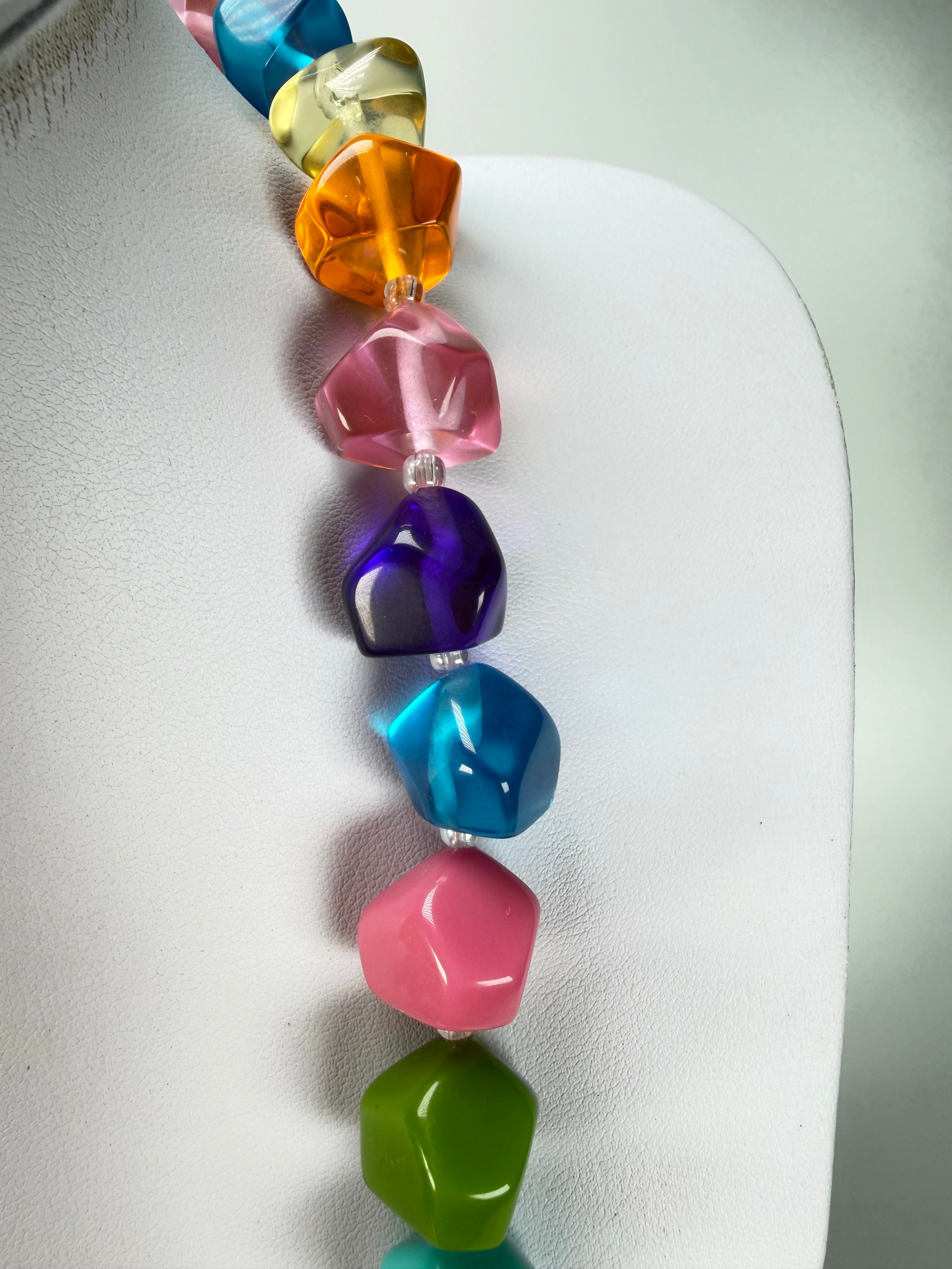 Jackie Brazil "Camille" Transparent Carnaval Mix Small Stones 70cm Necklace ( N0075 )