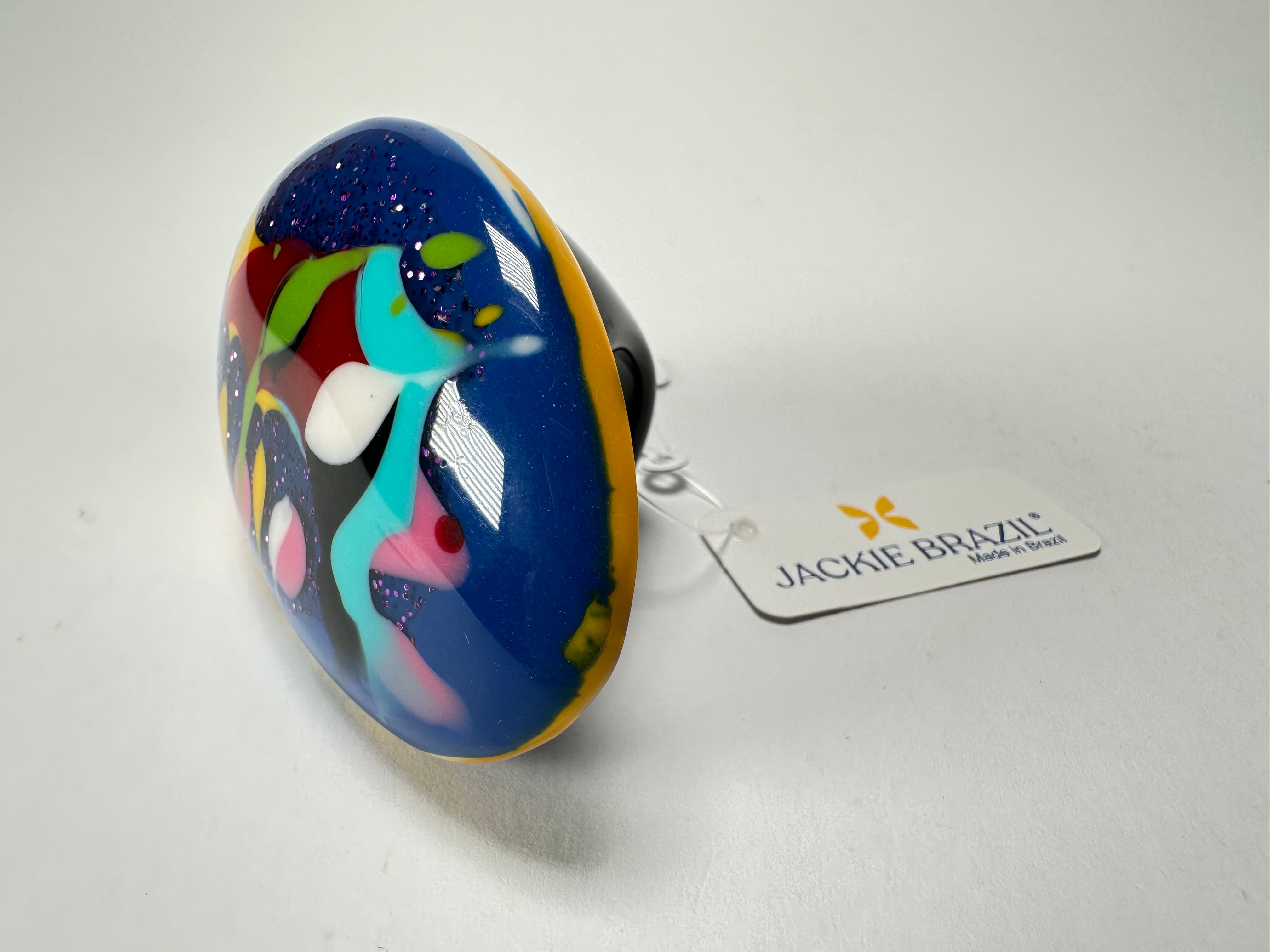 Jackie Brazil "Large Riverstone" Kandinsky Flat Oval Ring ( R3625 ) Size UK- S / US- 9