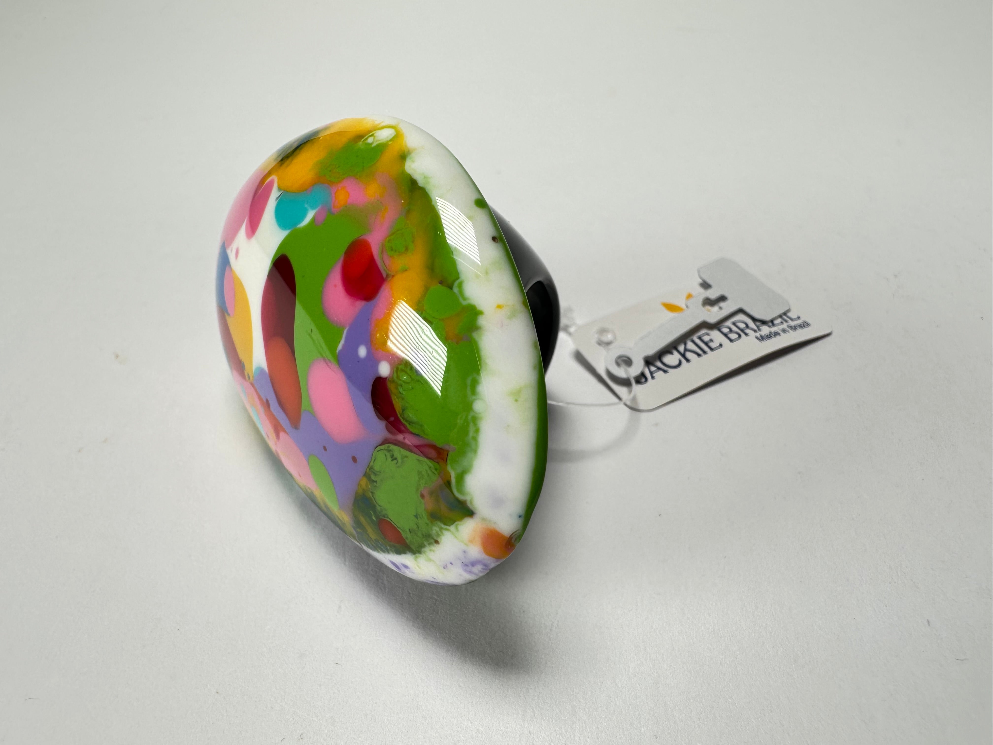 Jackie Brazil "Large Riverstone" Kandinsky Flat Oval Ring ( R3625 ) Size UK- T / US- 9.5