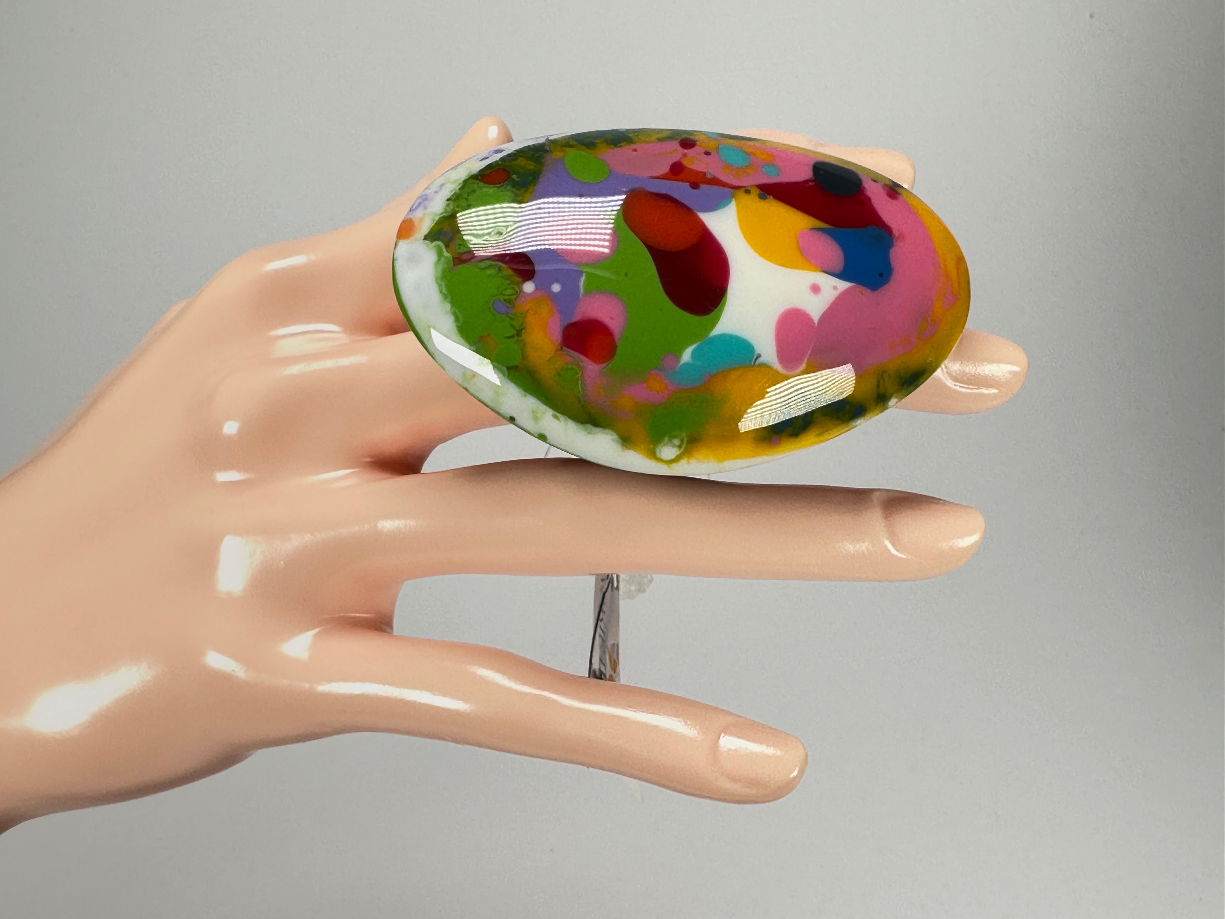 Jackie Brazil "Large Riverstone" Kandinsky Flat Oval Ring ( R3625 ) Size UK- T / US- 9.5