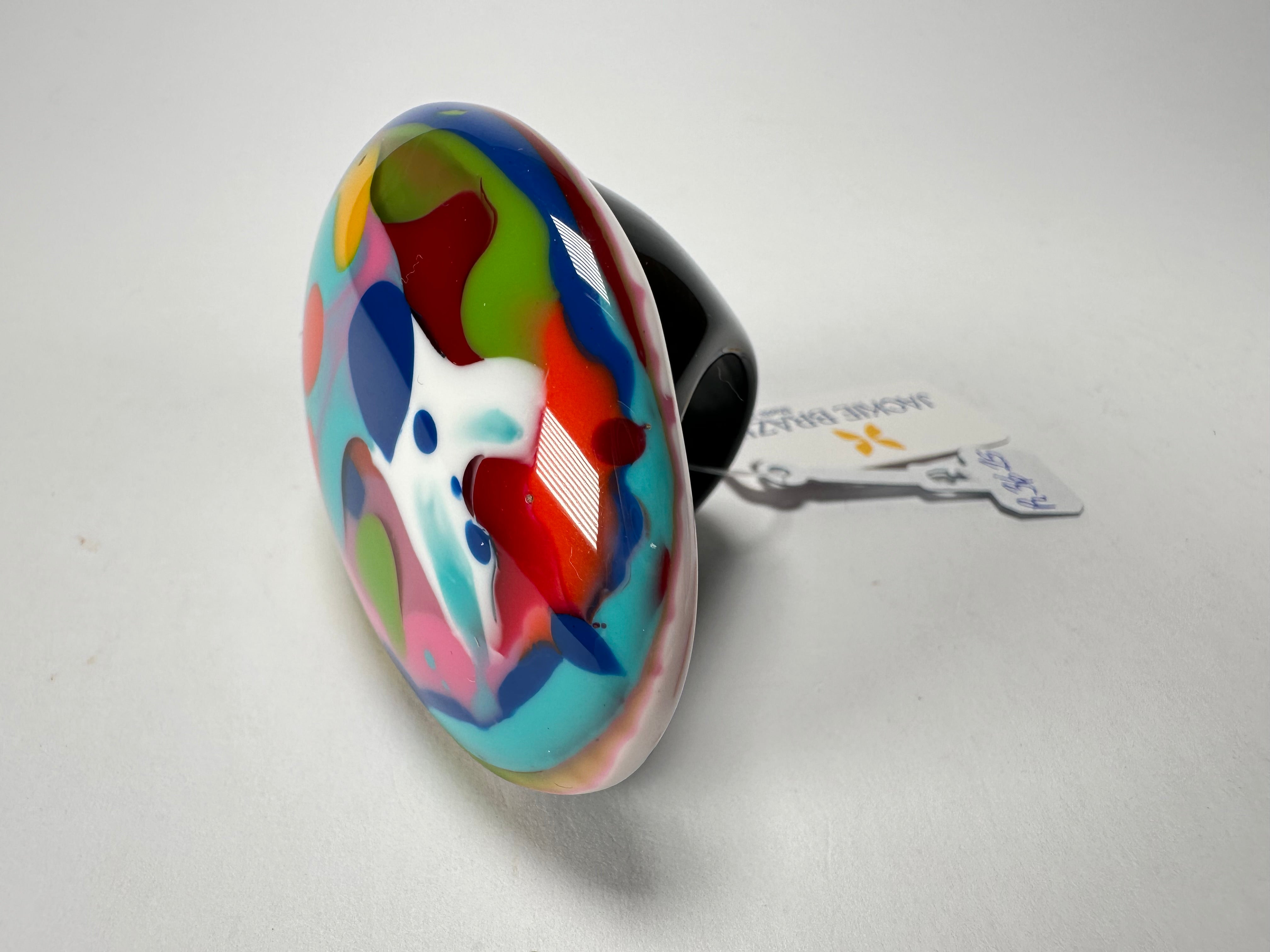 Jackie Brazil "Large Riverstone" Kandinsky Flat Oval Ring ( R3625 ) Size UK- U / US- 10