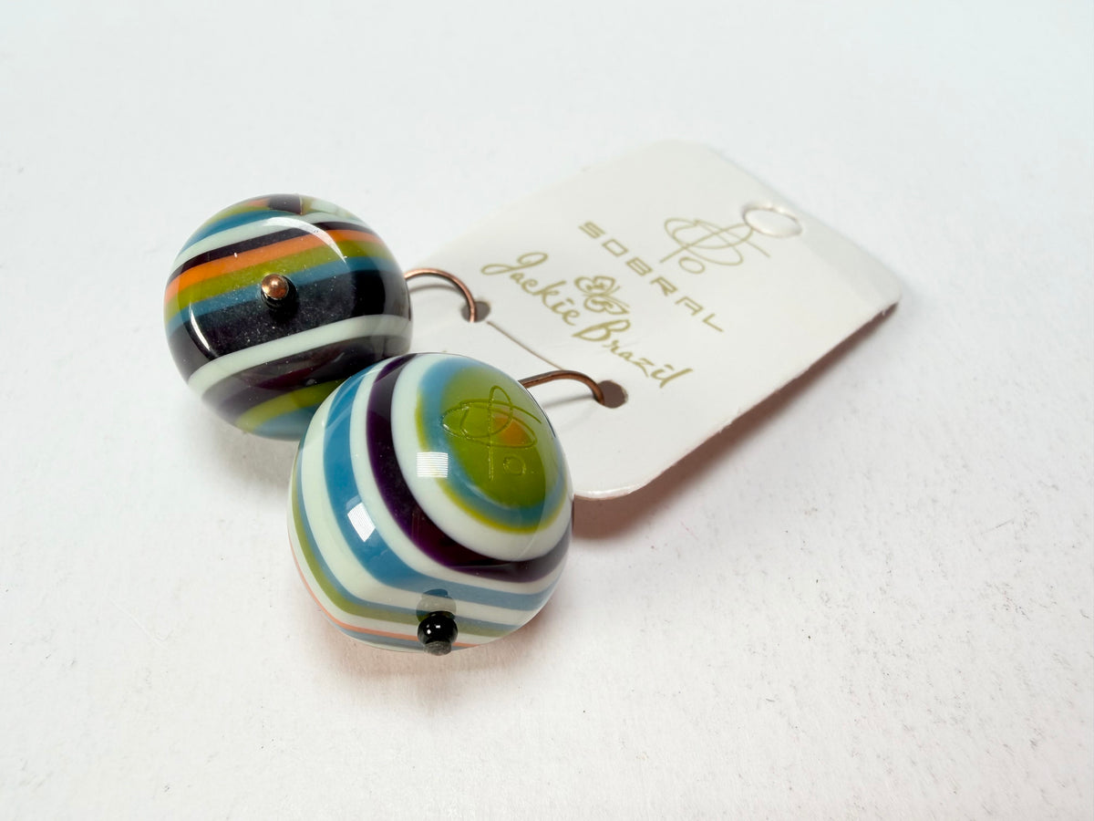 Jackie Brazil "Cat Eyes" Liquorice Balls Winter Mix Short Resin Earrings ( E0960 )