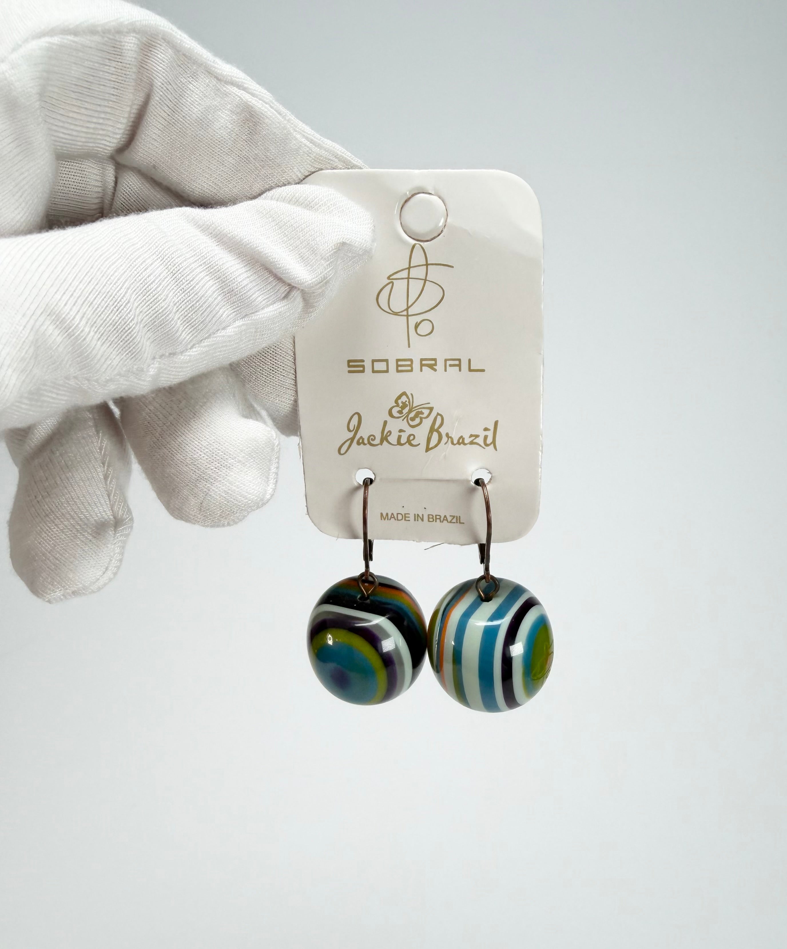 Jackie Brazil "Cat Eyes" Liquorice Balls Winter Mix Short Resin Earrings ( E0960 )
