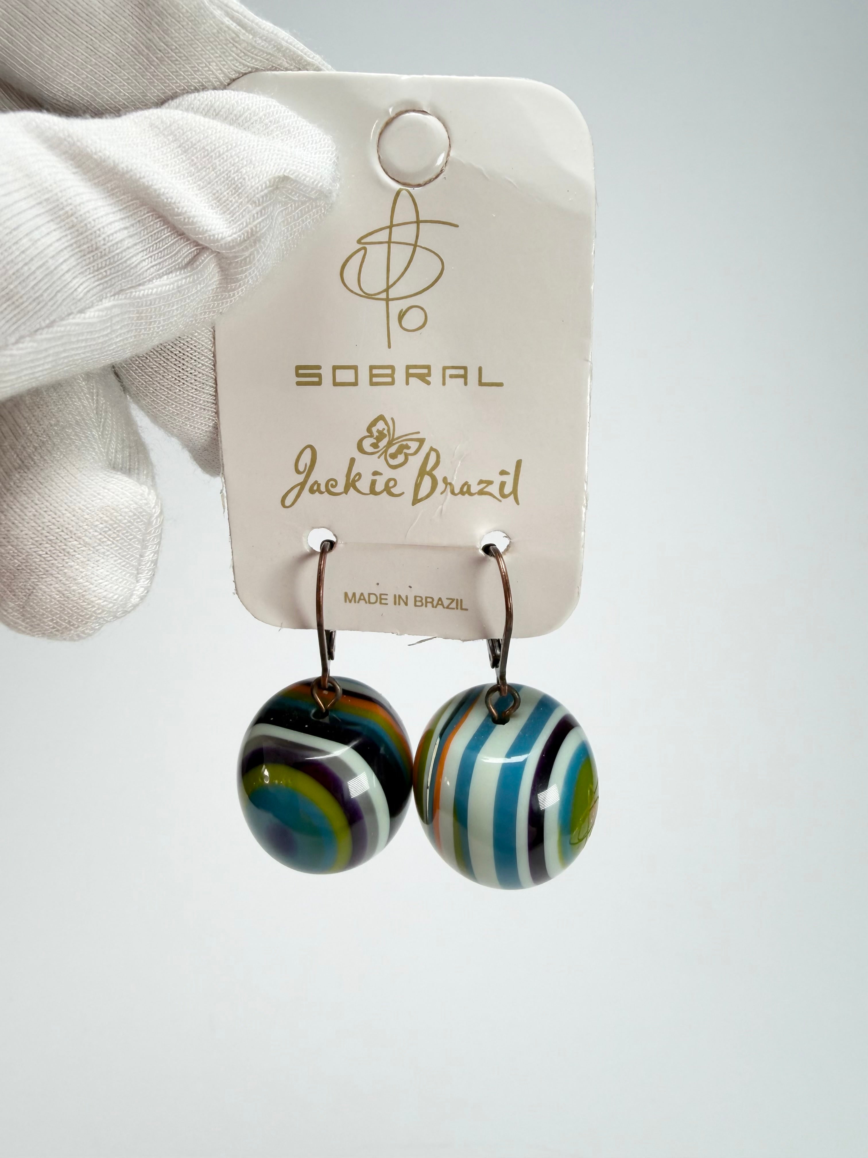 Jackie Brazil "Cat Eyes" Liquorice Balls Winter Mix Short Resin Earrings ( E0960 )