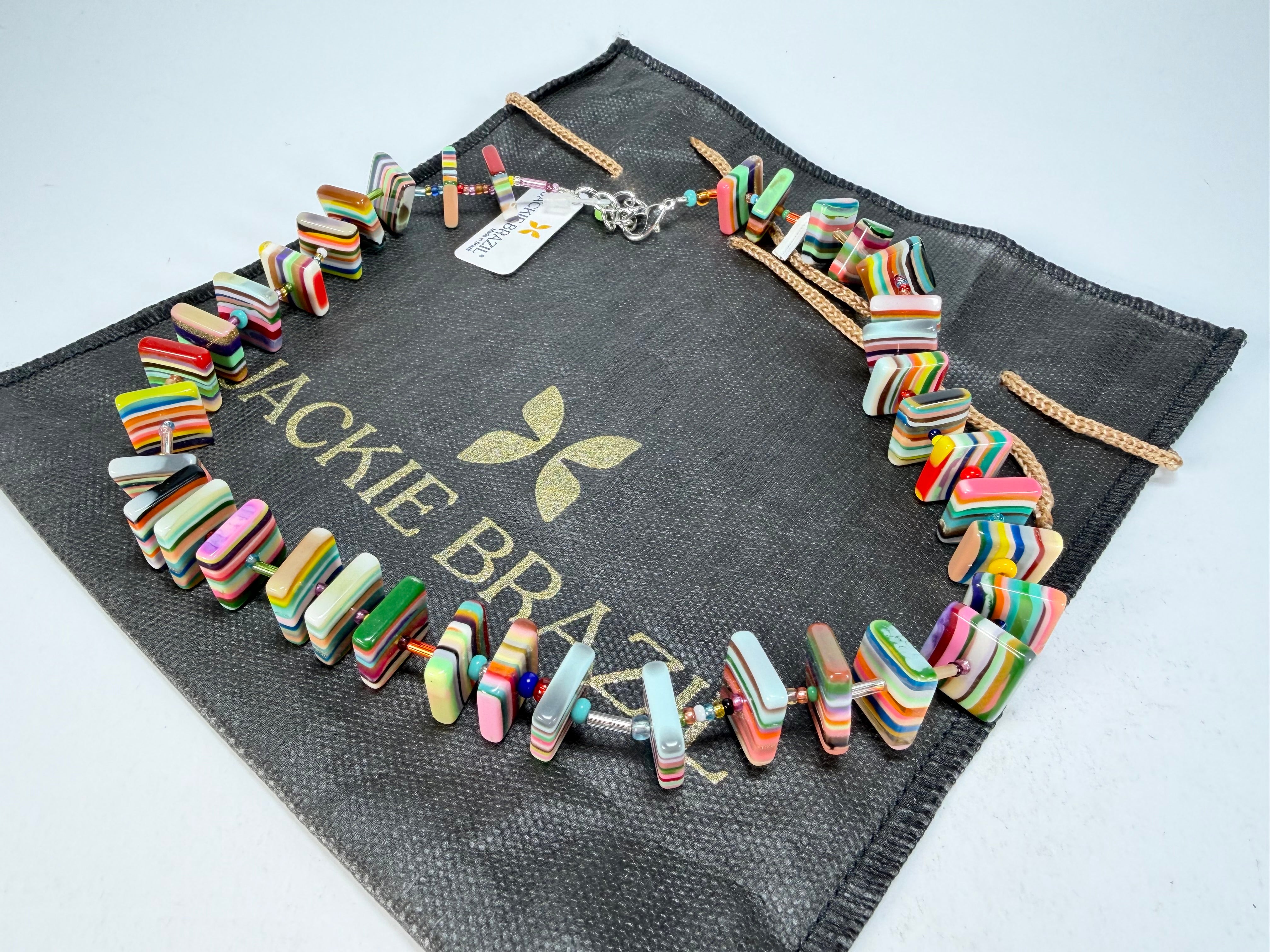 Jackie Brazil "Africa" Liquorice Squares & Beads Mix Colours 50cm Necklace ( N0008 )
