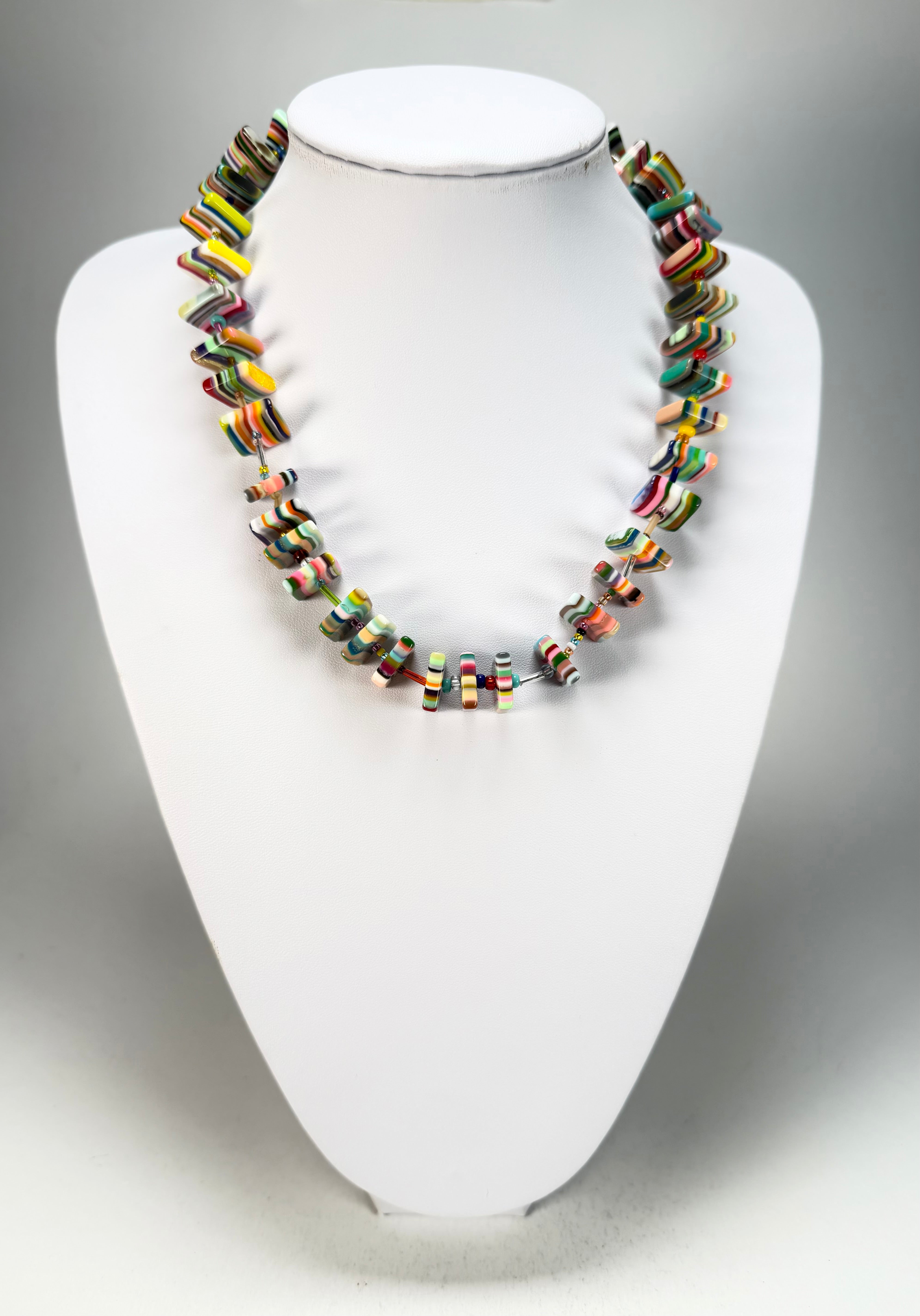 Jackie Brazil "Africa" Liquorice Squares & Beads Mix Colours 50cm Necklace ( N0008 )