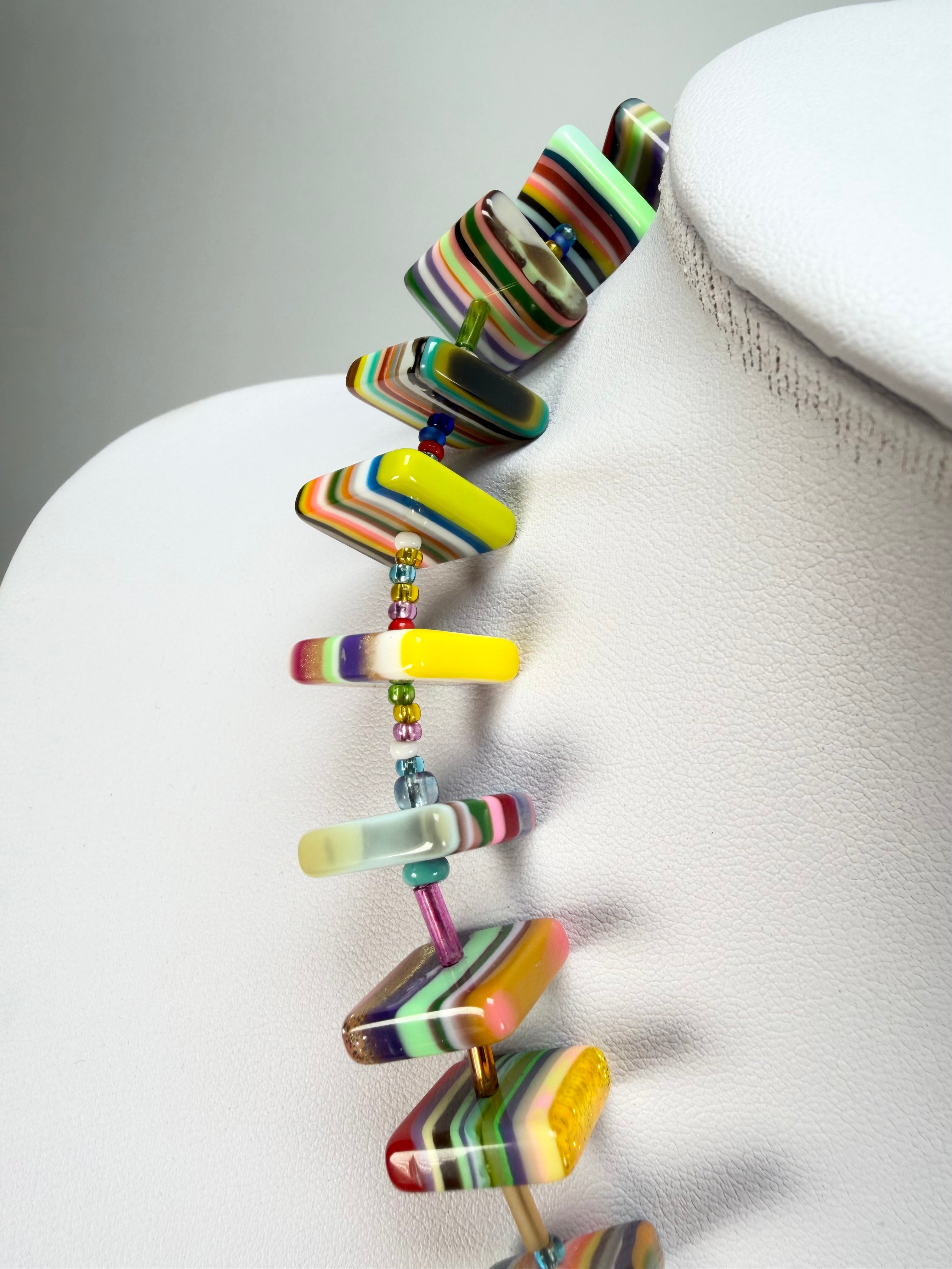 Jackie Brazil "Africa" Liquorice Squares & Beads Mix Colours 50cm Necklace ( N0008 )