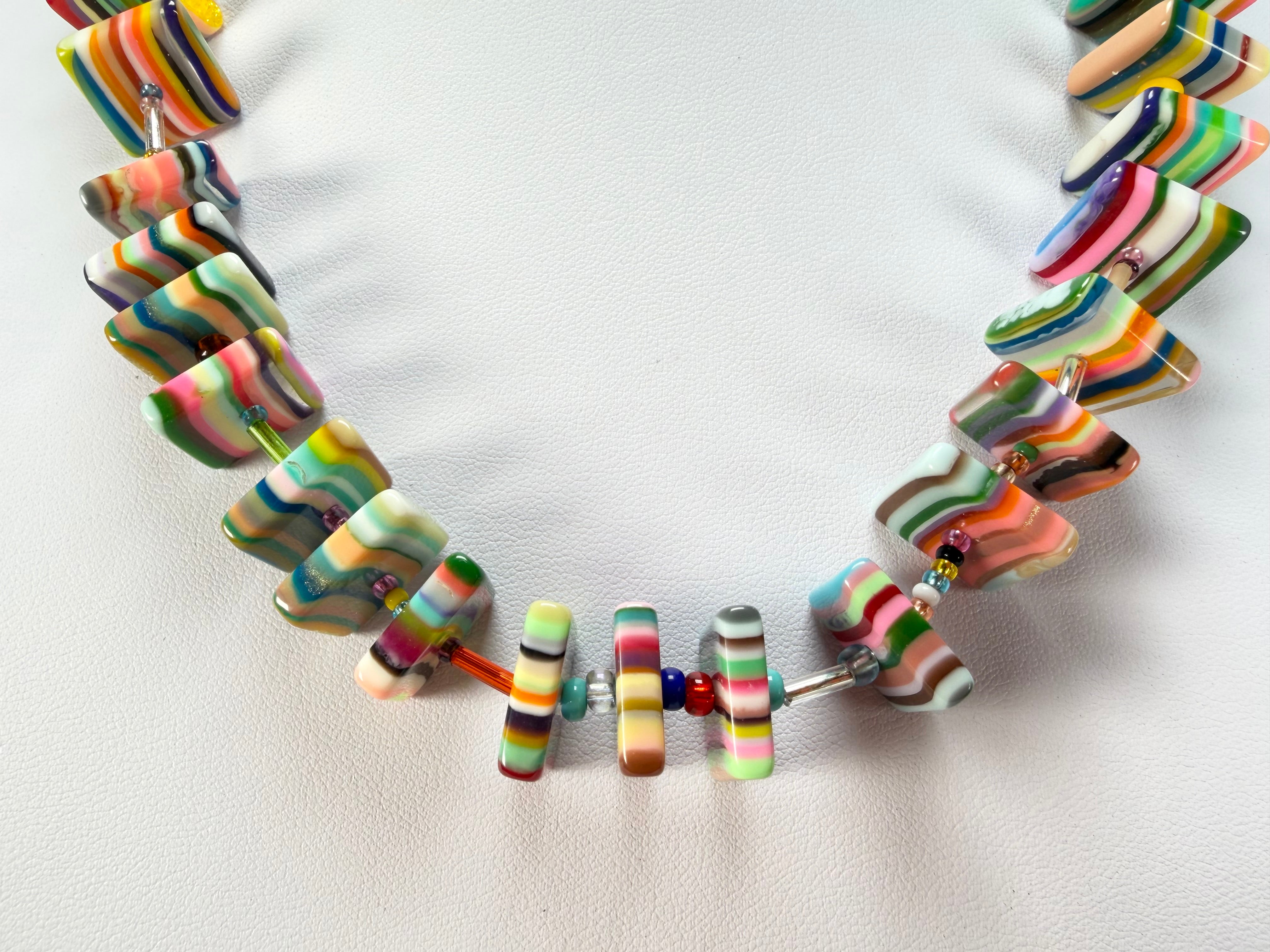 Jackie Brazil "Africa" Liquorice Squares & Beads Mix Colours 50cm Necklace ( N0008 )