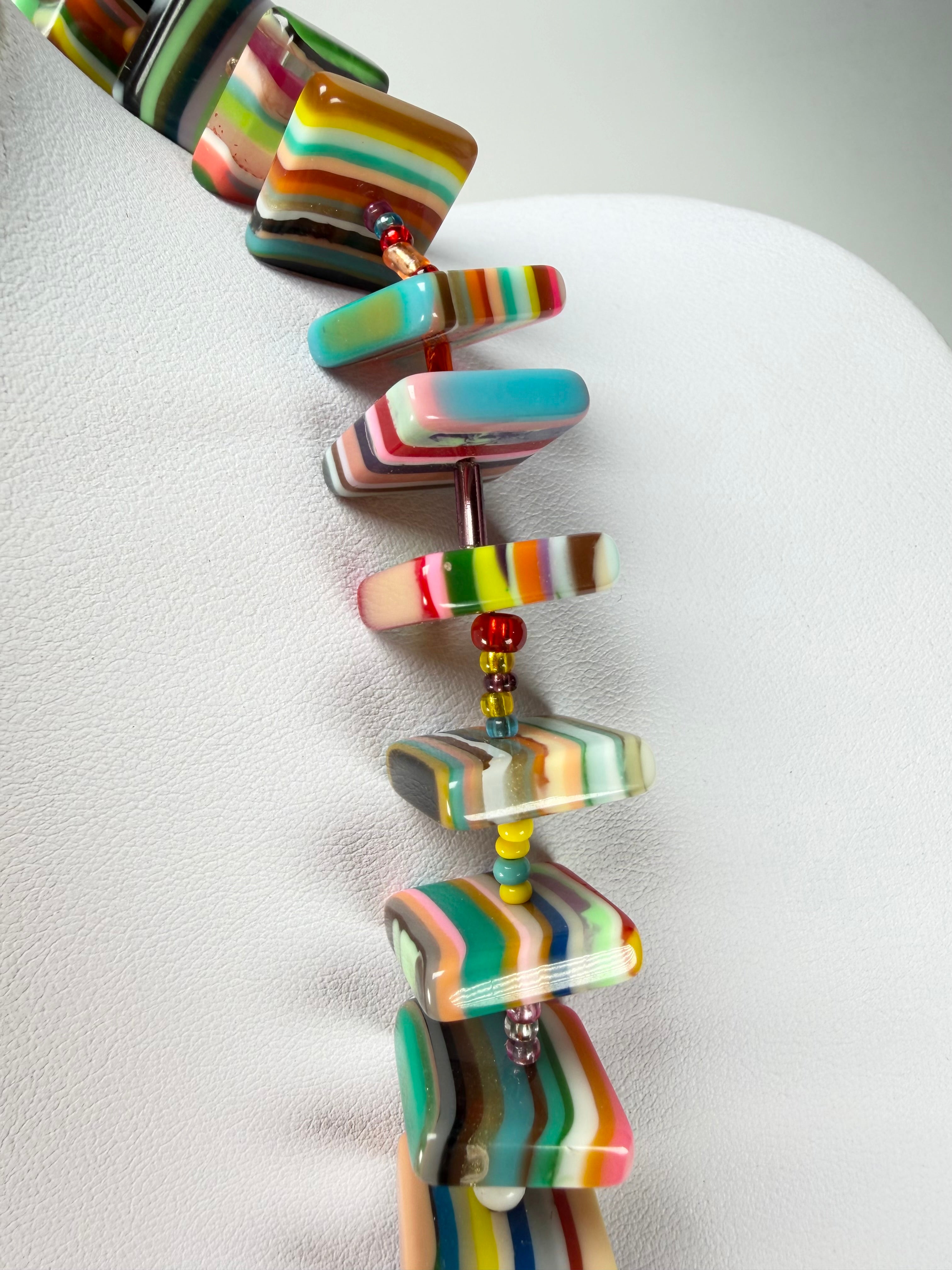 Jackie Brazil "Africa" Liquorice Squares & Beads Mix Colours 50cm Necklace ( N0008 )