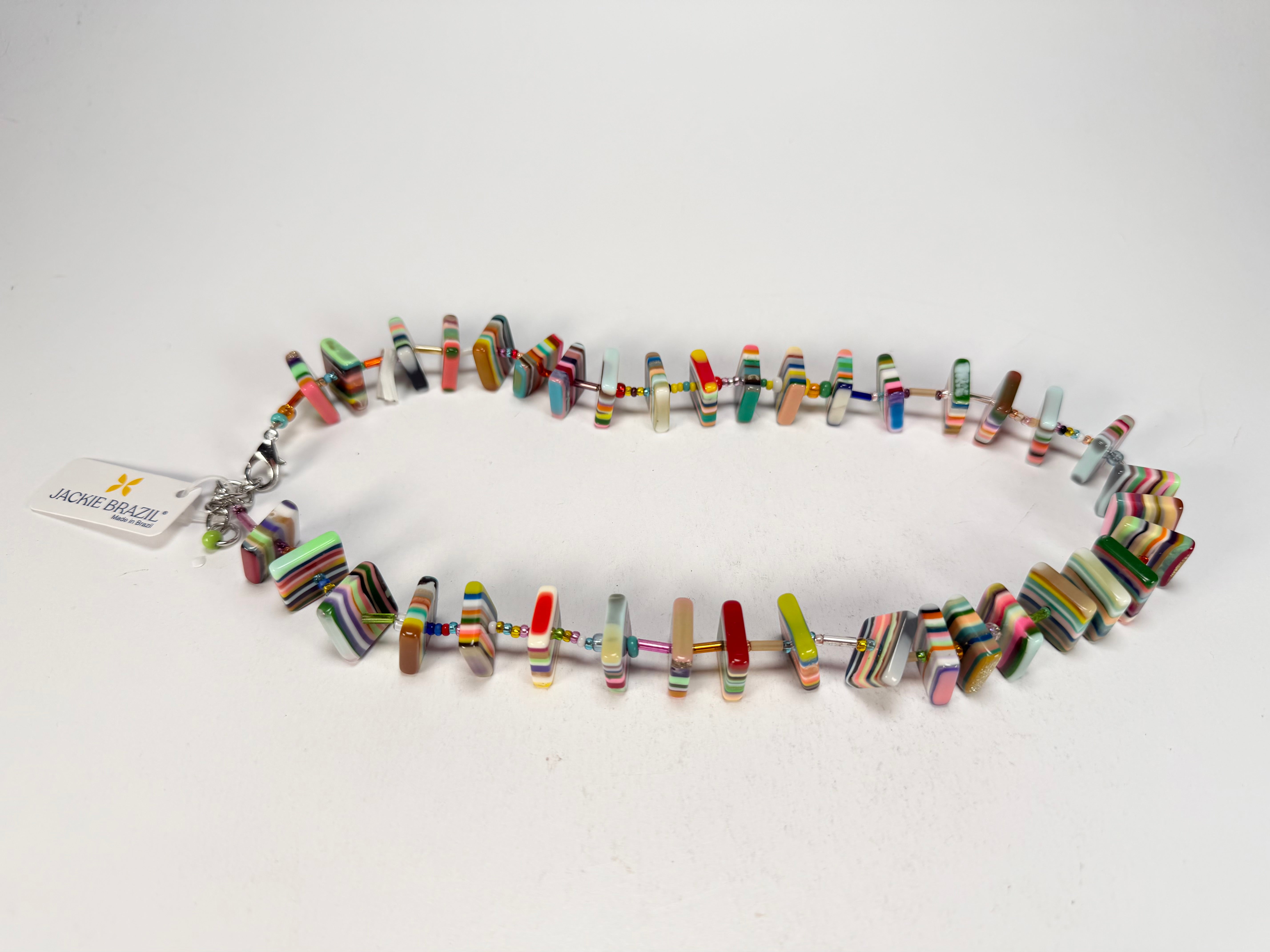 Jackie Brazil "Africa" Liquorice Squares & Beads Mix Colours 50cm Necklace ( N0008 )