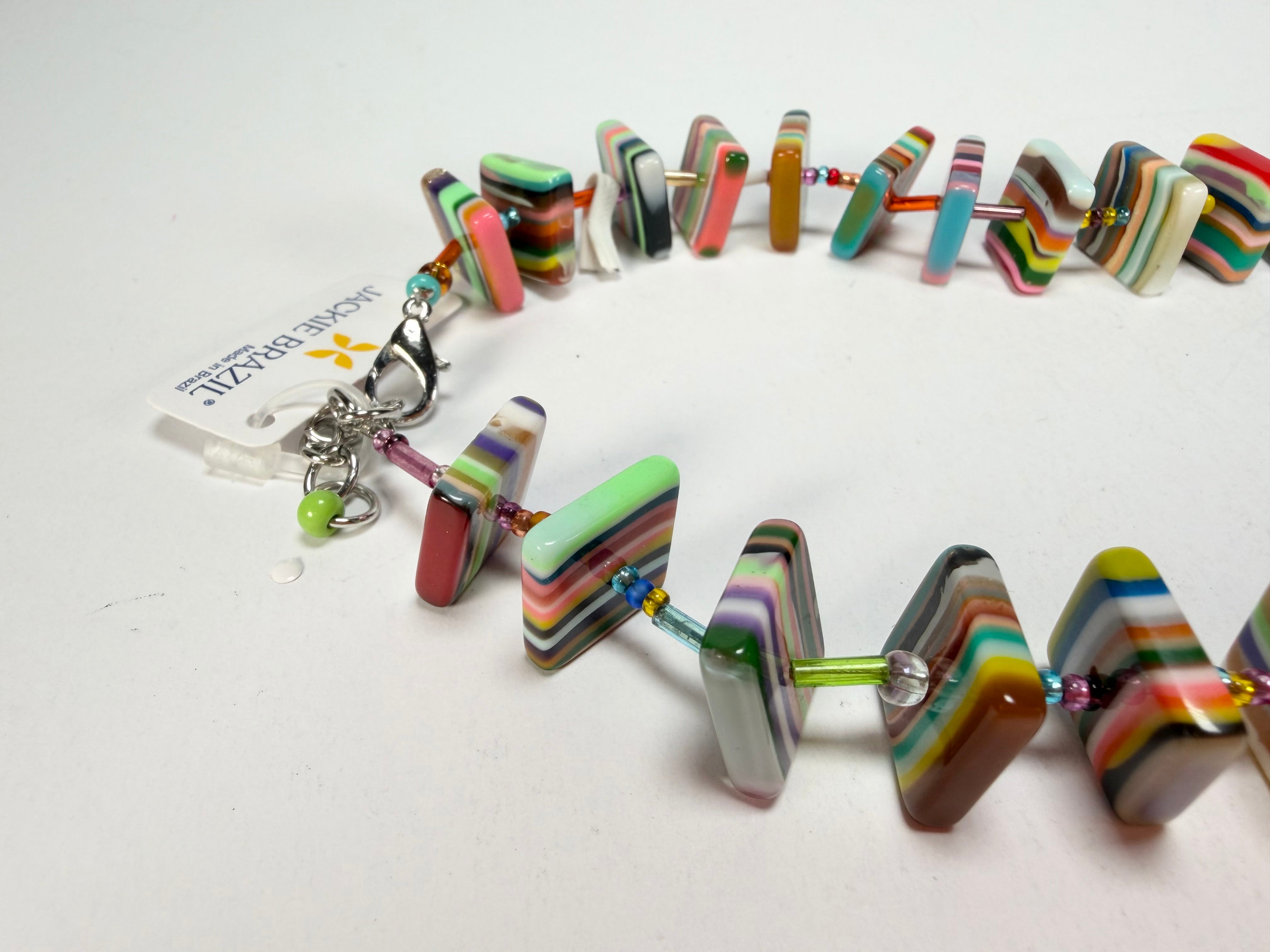 Jackie Brazil "Africa" Liquorice Squares & Beads Mix Colours 50cm Necklace ( N0008 )