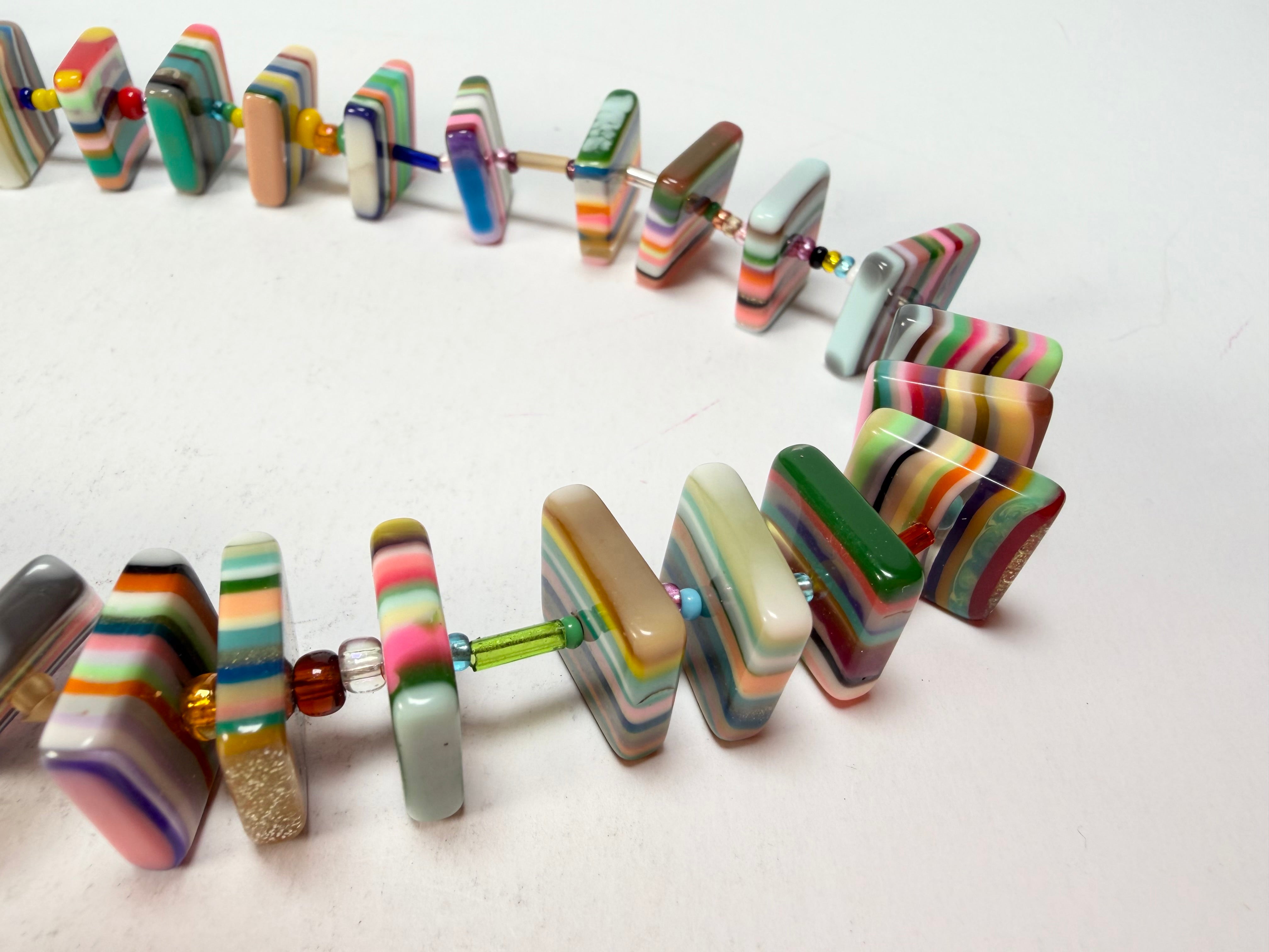 Jackie Brazil "Africa" Liquorice Squares & Beads Mix Colours 50cm Necklace ( N0008 )