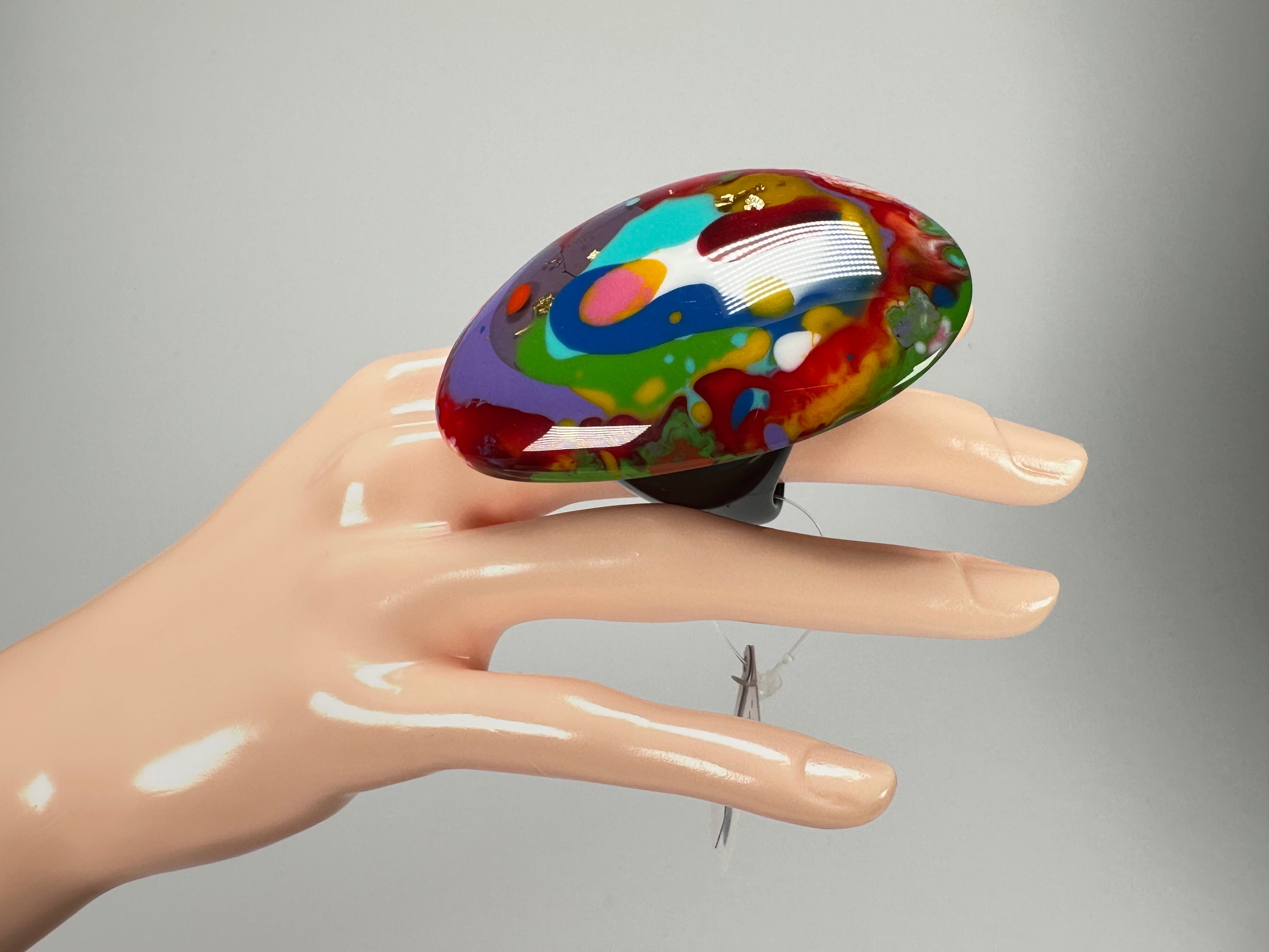 Jackie Brazil "Large Riverstone" Kandinsky Flat Oval Ring ( R3625 ) Size UK- Z+2 / US- 13.5