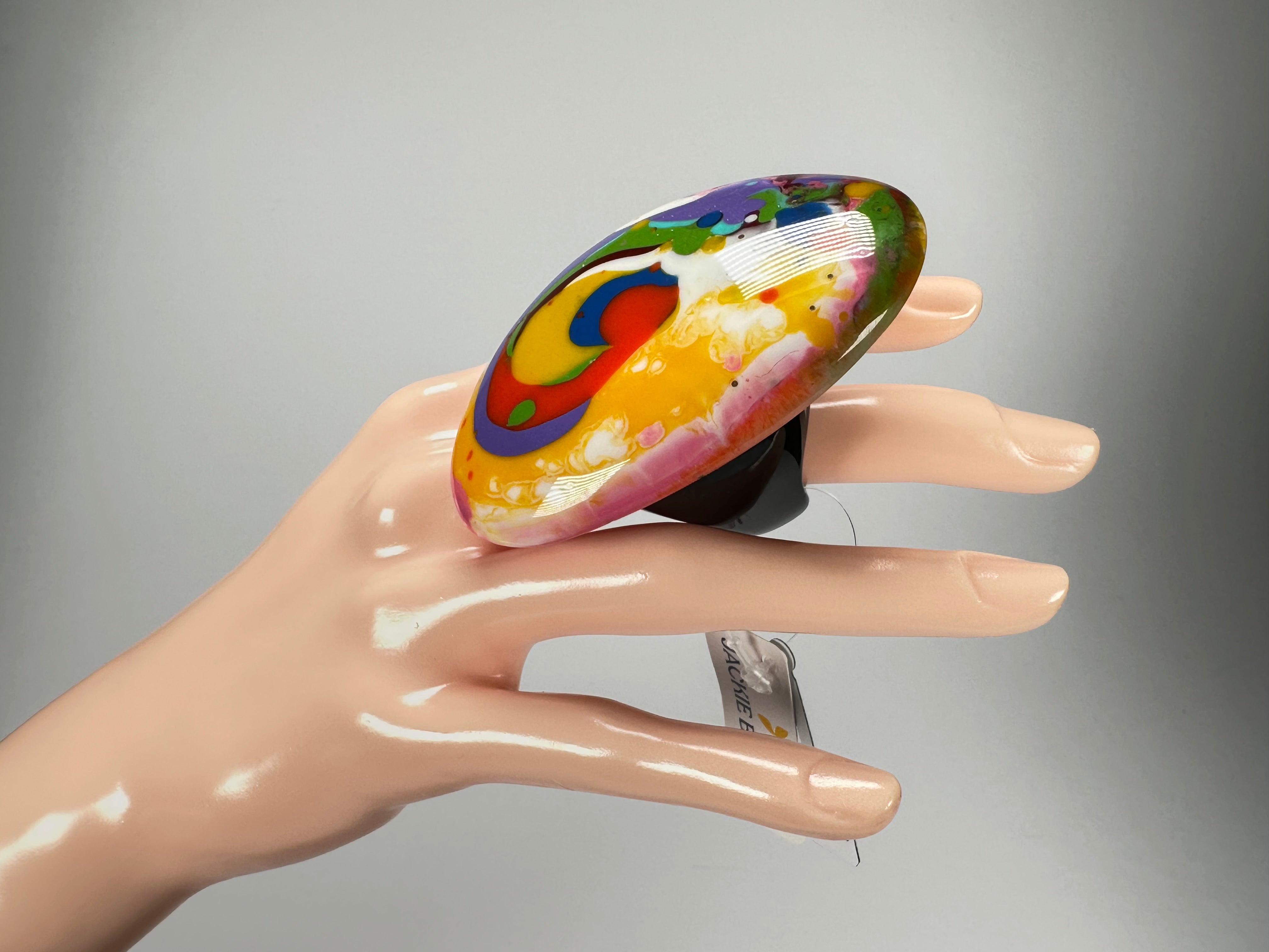 Jackie Brazil "Large Riverstone" Kandinsky Flat Oval Ring ( R3625 ) Size UK- Z+2 / US- 13.5