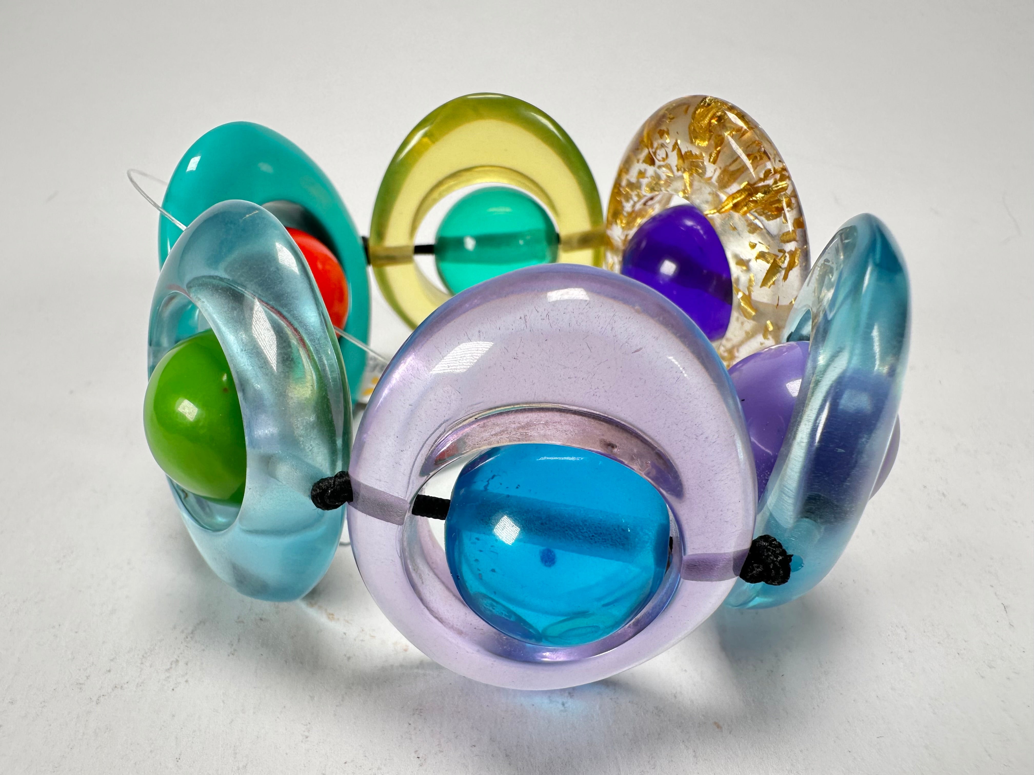 Jackie Brazil "Saturn" Transparent Paris Mix Disc & Ball Elastic Bracelet ( B0052 )