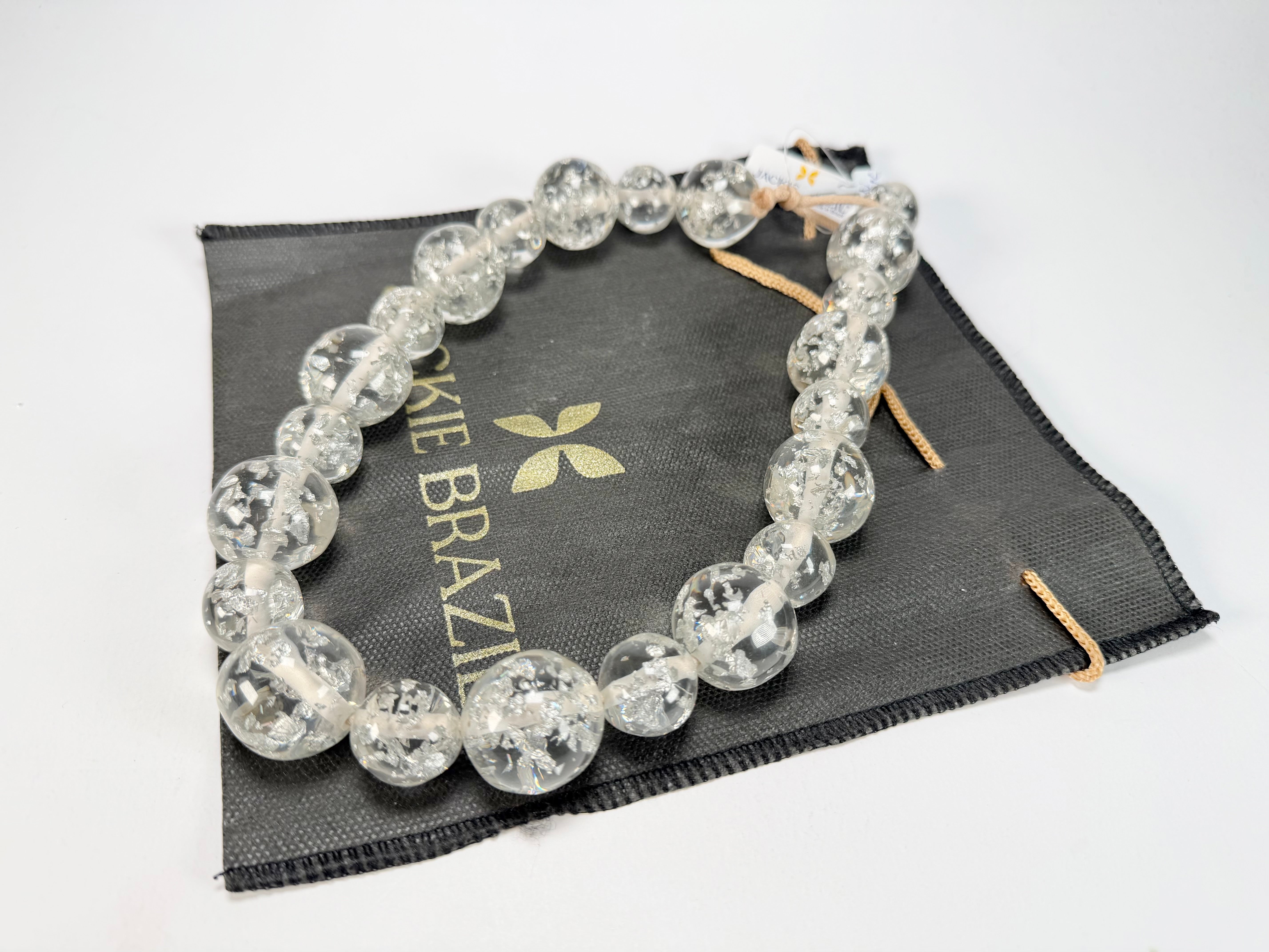 Jackie Brazil "Large spheres"  Short Abstract Silver Flakes Necklace 50cm ( N2692 )