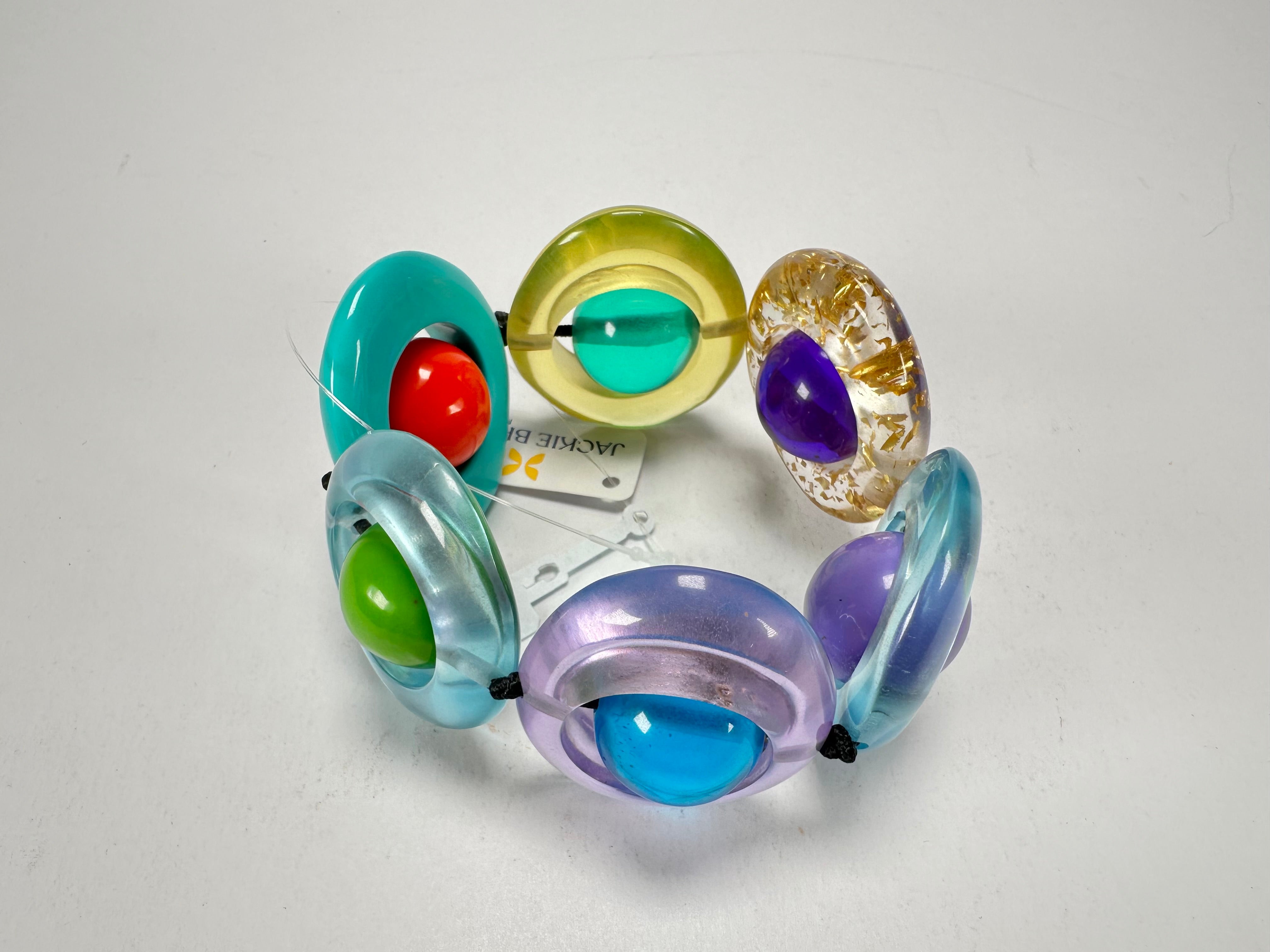 Jackie Brazil "Saturn" Transparent Paris Mix Disc & Ball Elastic Bracelet ( B0052 )