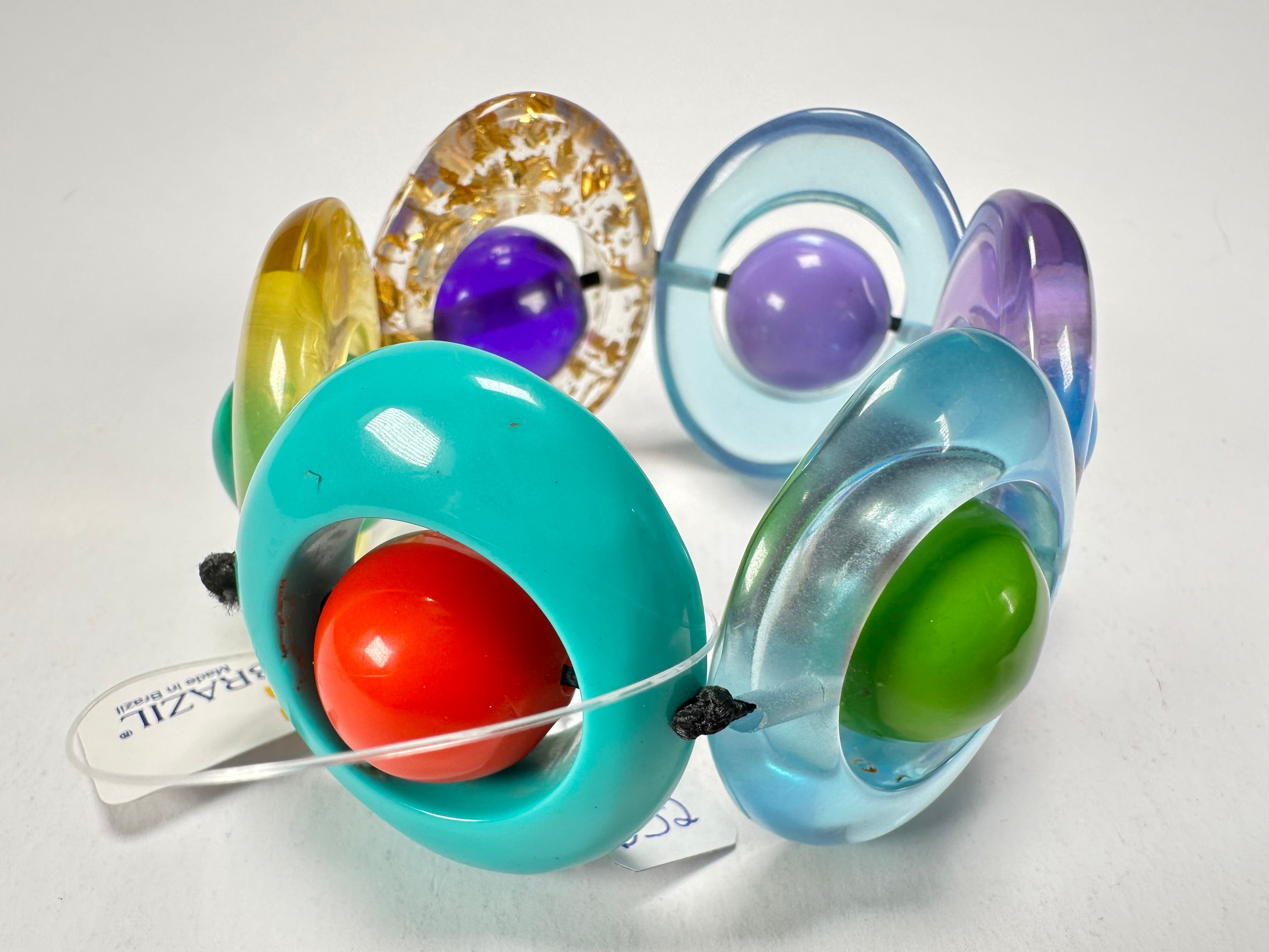 Jackie Brazil "Saturn" Transparent Paris Mix Disc & Ball Elastic Bracelet ( B0052 )