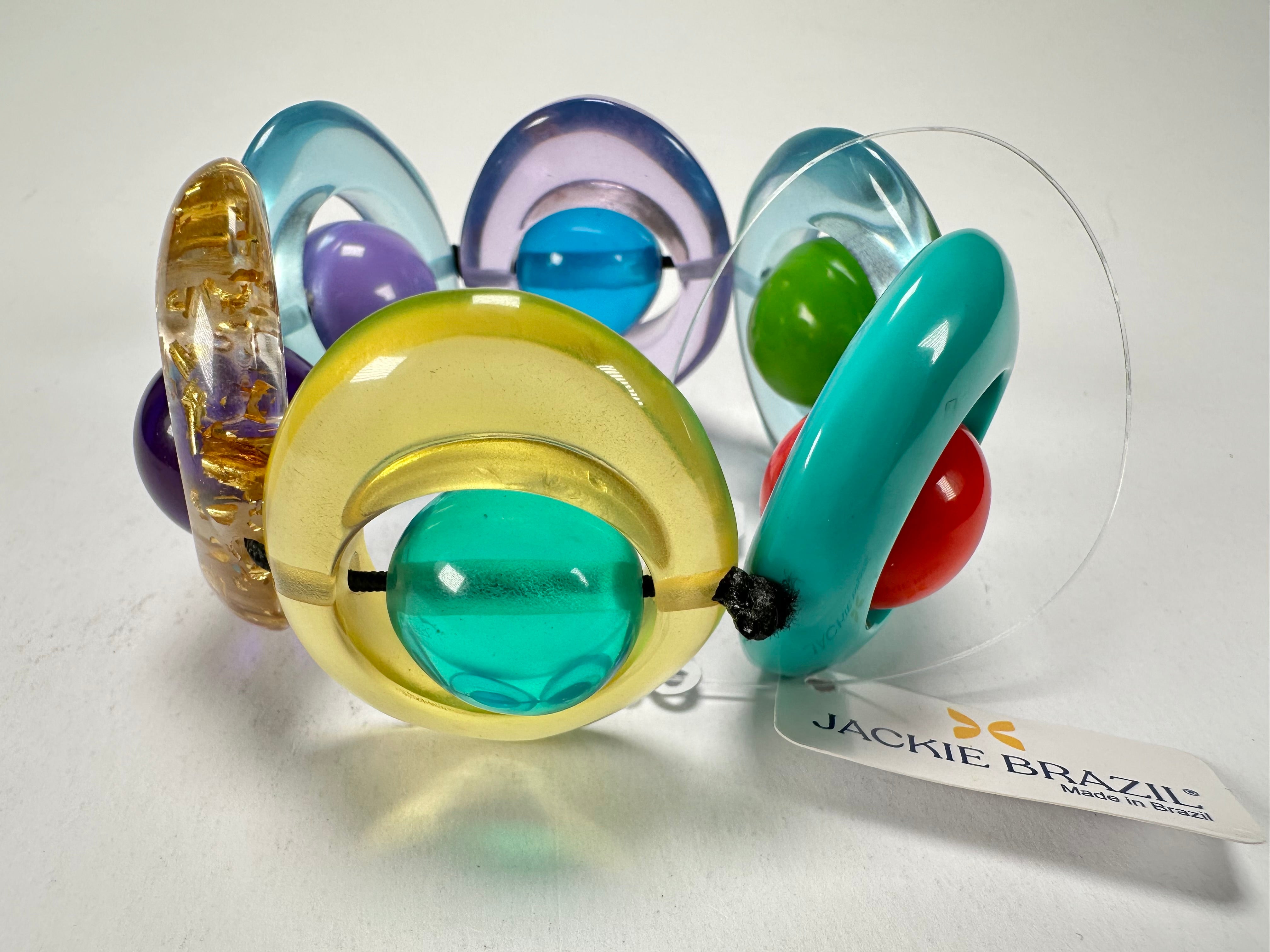 Jackie Brazil "Saturn" Transparent Paris Mix Disc & Ball Elastic Bracelet ( B0052 )
