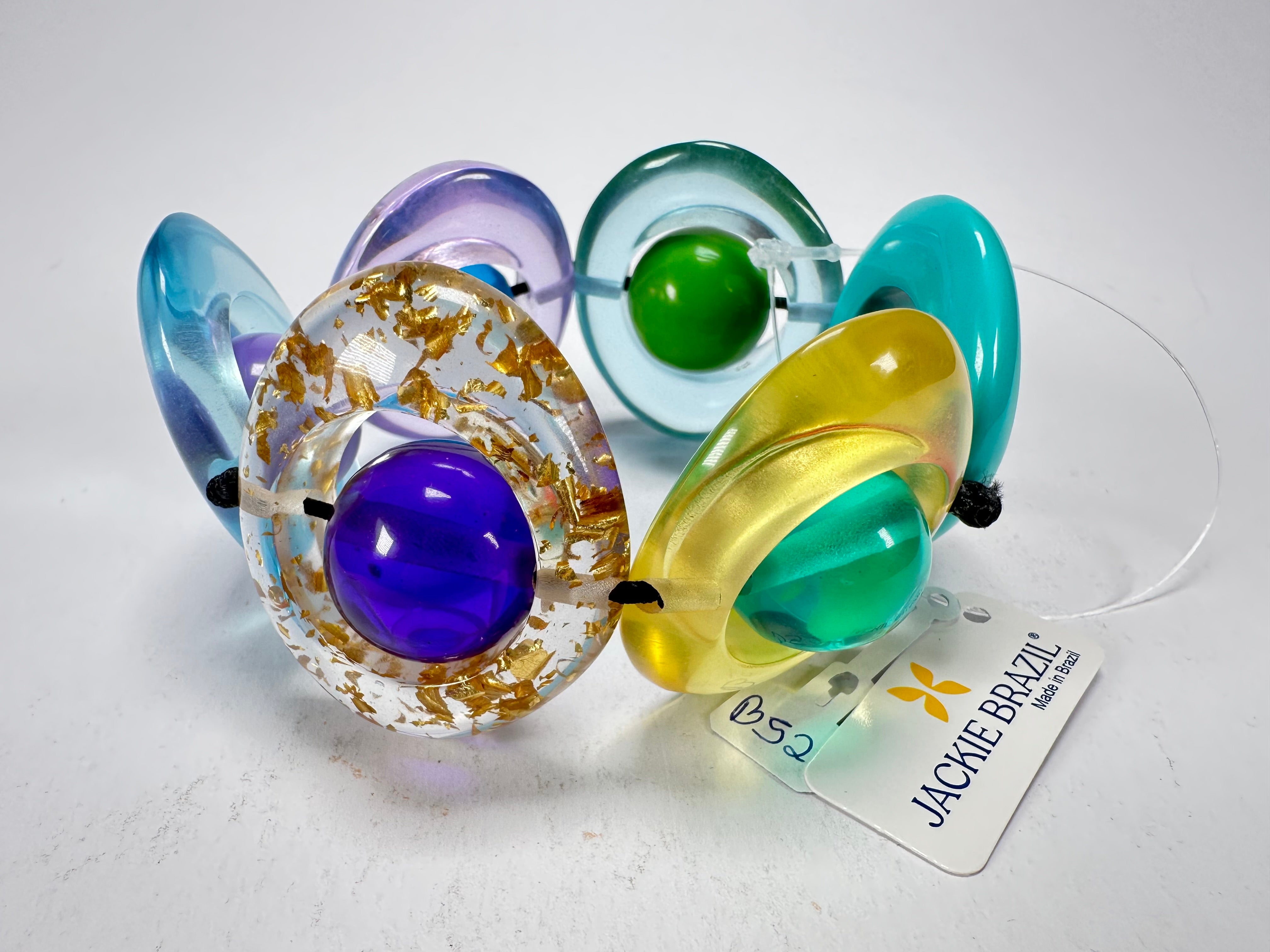 Jackie Brazil "Saturn" Transparent Paris Mix Disc & Ball Elastic Bracelet ( B0052 )