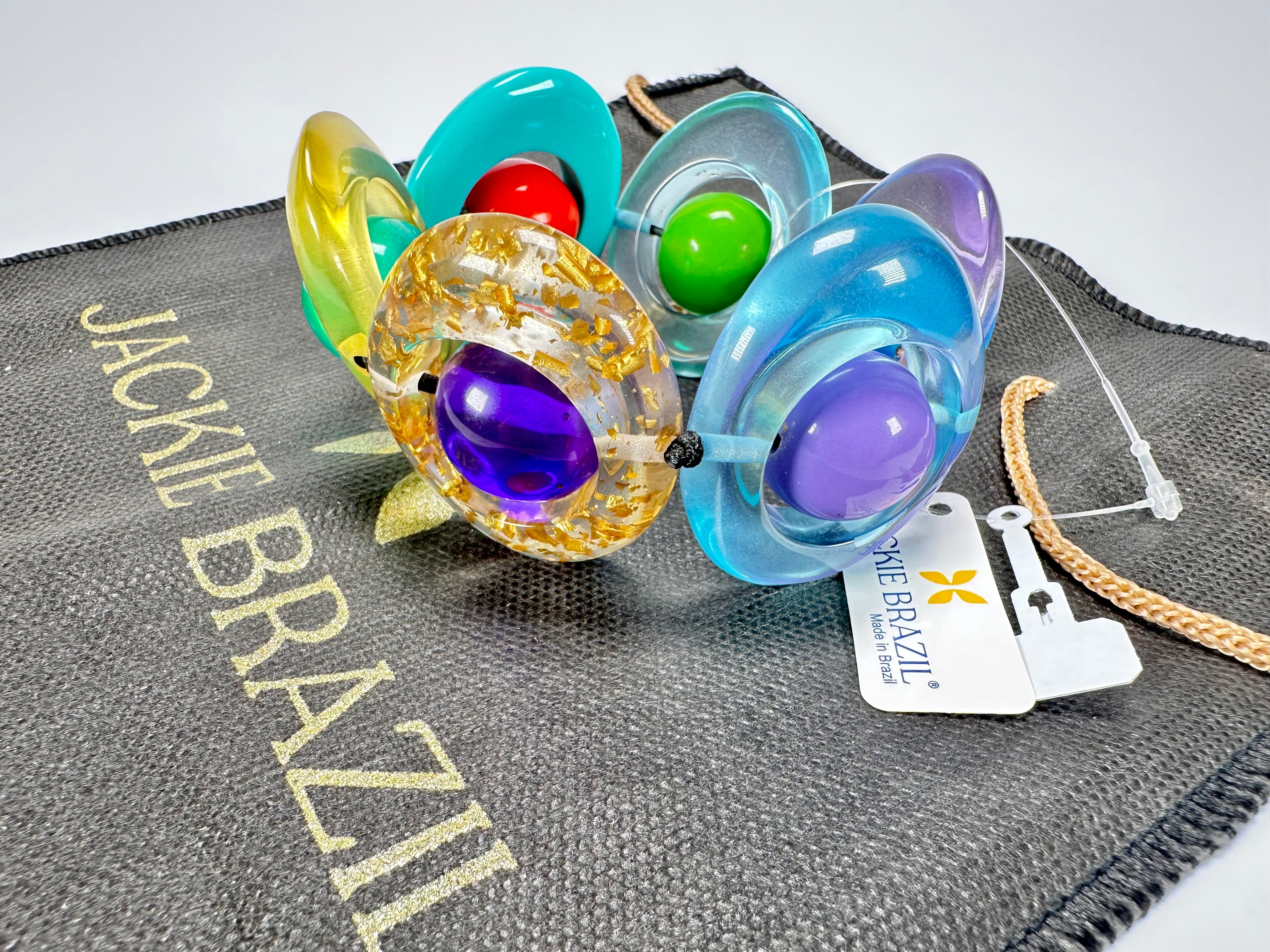 Jackie Brazil "Saturn" Transparent Paris Mix Disc & Ball Elastic Bracelet ( B0052 )