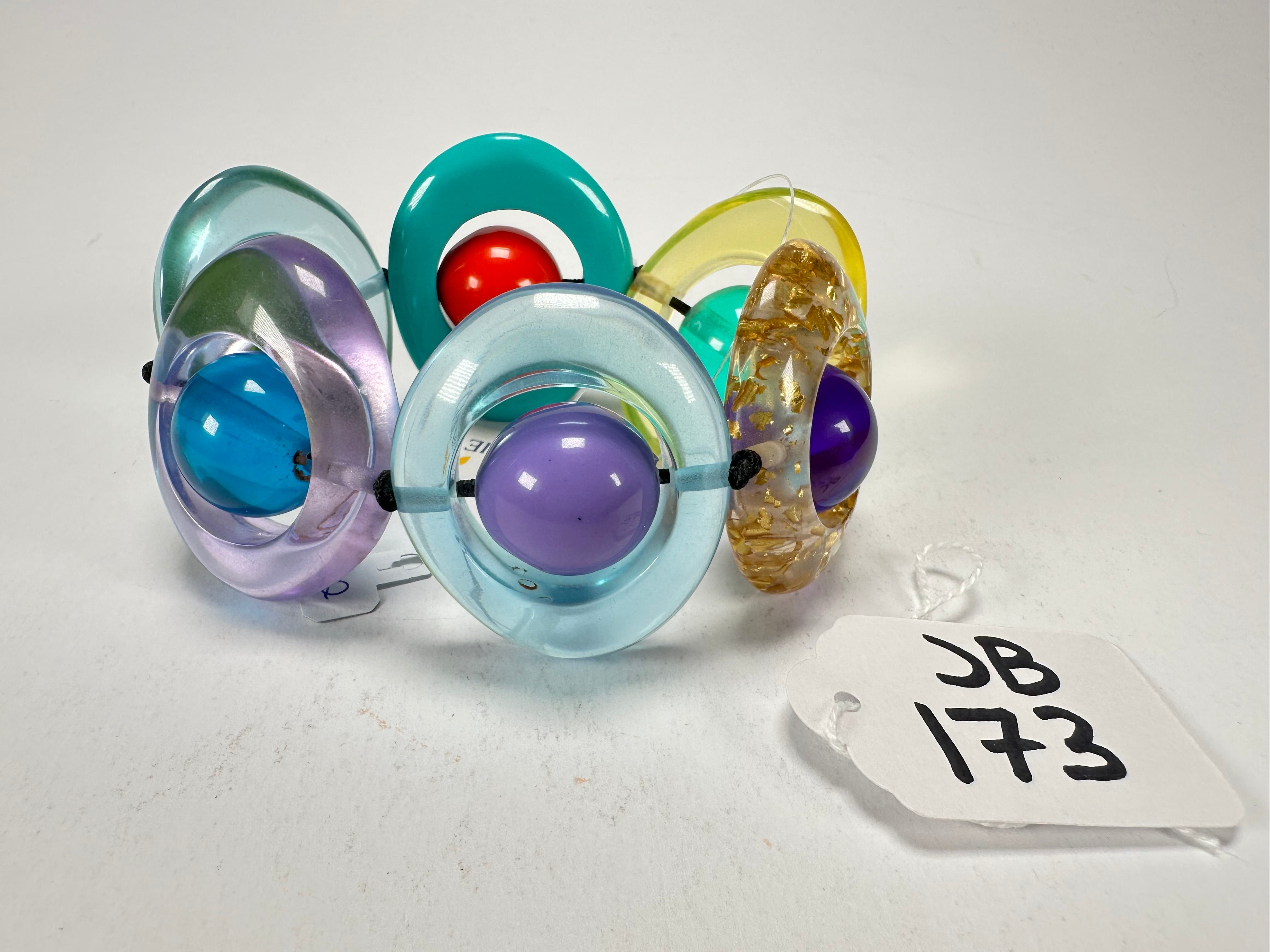 Jackie Brazil "Saturn" Transparent Paris Mix Disc & Ball Elastic Bracelet ( B0052 )