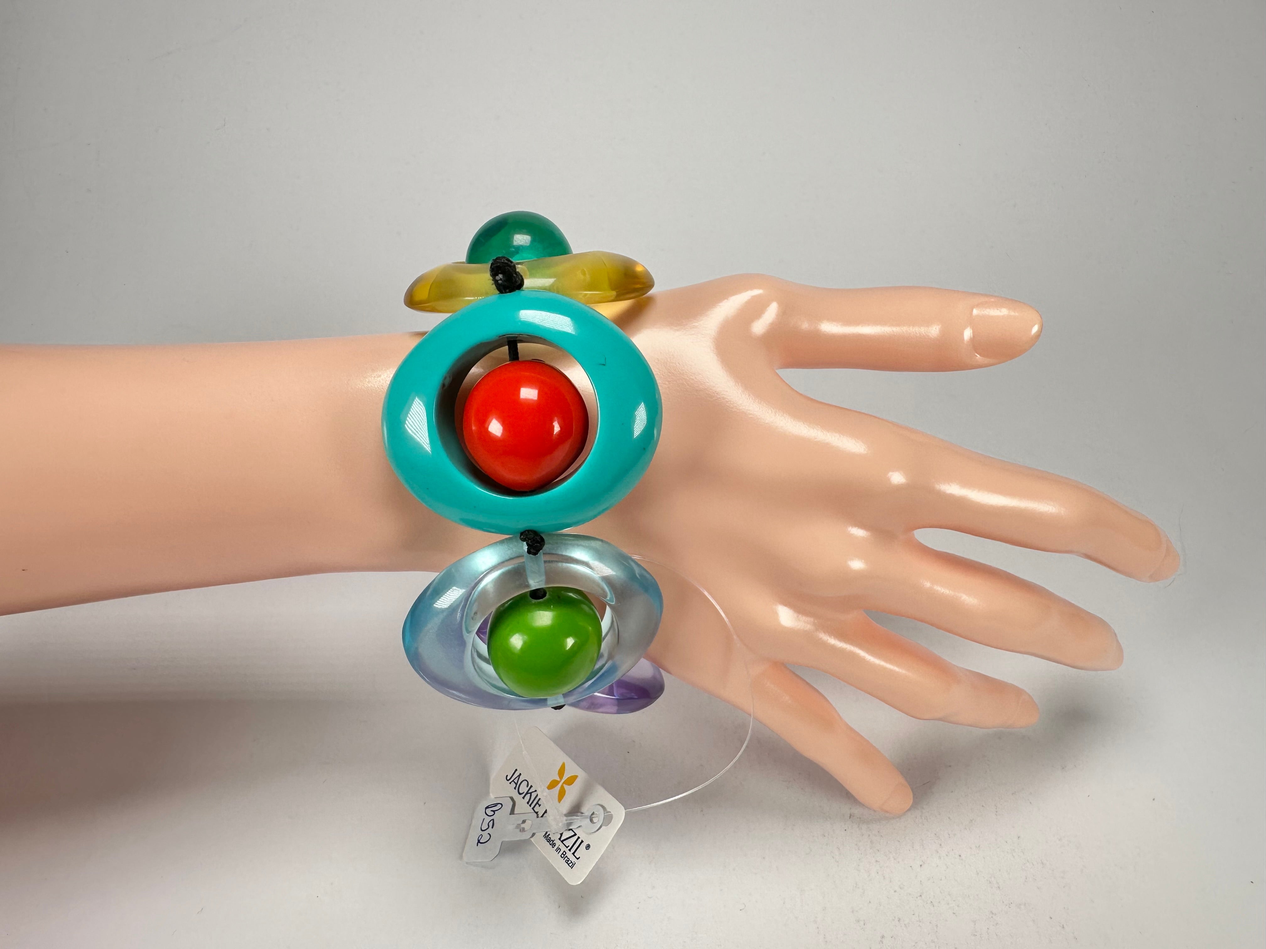Jackie Brazil "Saturn" Transparent Paris Mix Disc & Ball Elastic Bracelet ( B0052 )