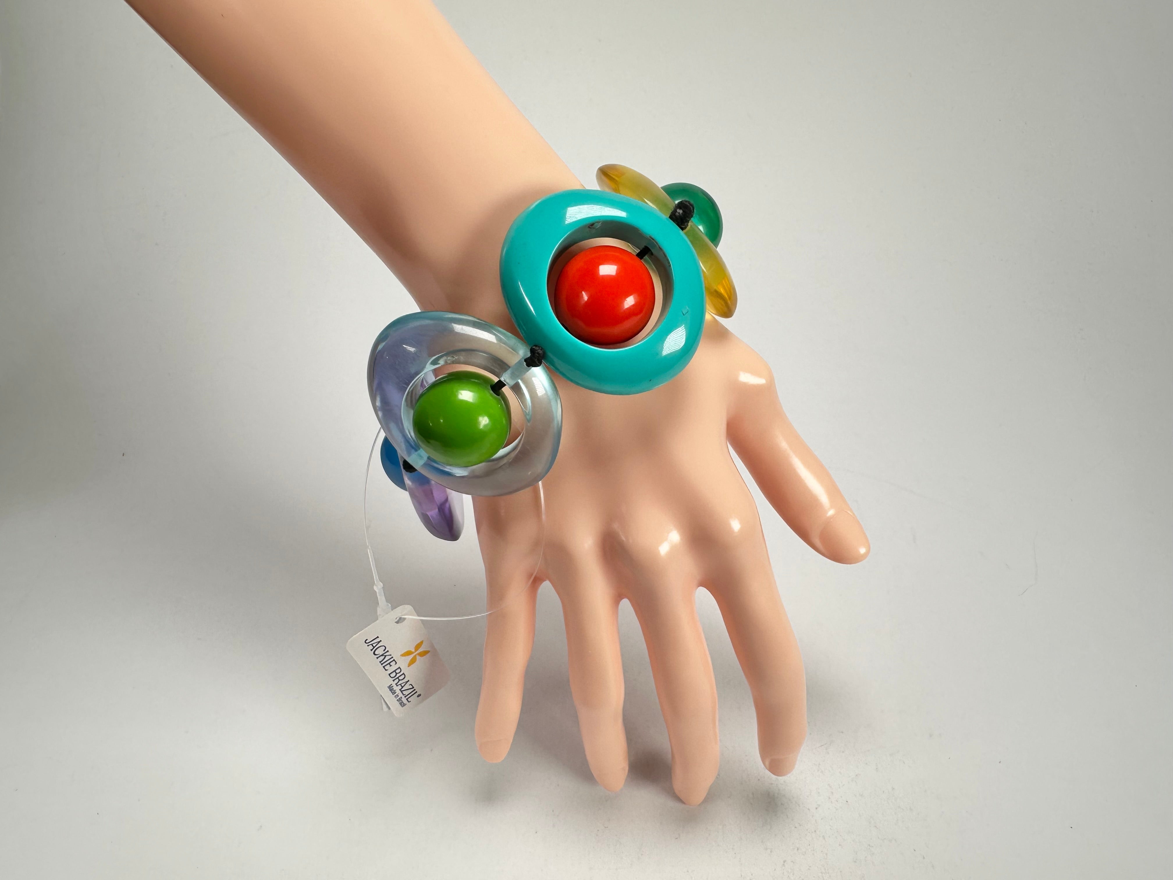 Jackie Brazil "Saturn" Transparent Paris Mix Disc & Ball Elastic Bracelet ( B0052 )