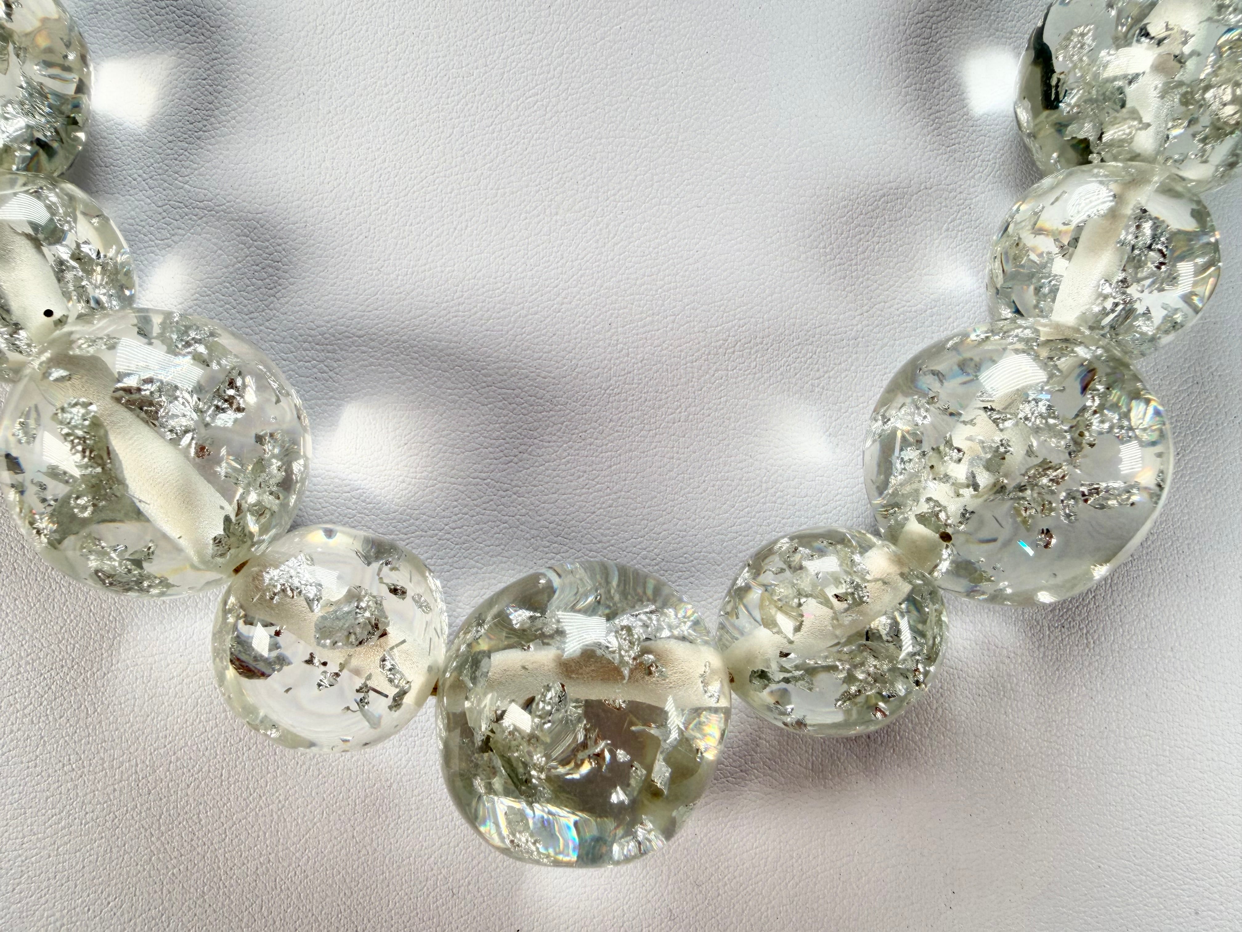 Jackie Brazil "Large spheres"  Short Abstract Silver Flakes Necklace 50cm ( N2692 )